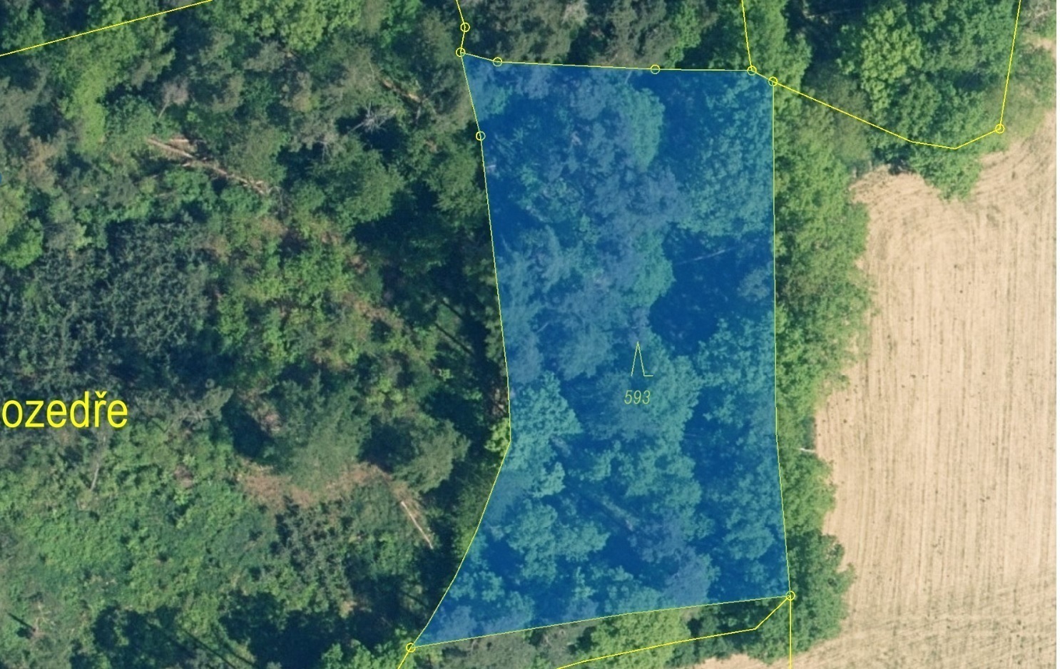 Lesní pozemek o výměře 2226 m2, podíl 1/1, katastrální území Zahorčičky, obec Hradiště, obec s rozší