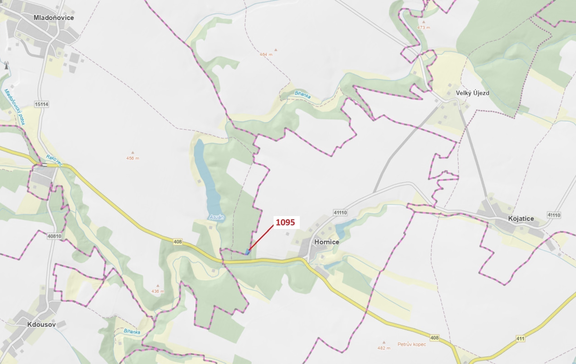 Lesní pozemek o výměře 1427 m2, podíl 1/1, katastrální území Mladoňovice na Moravě, obec Mladoňovice