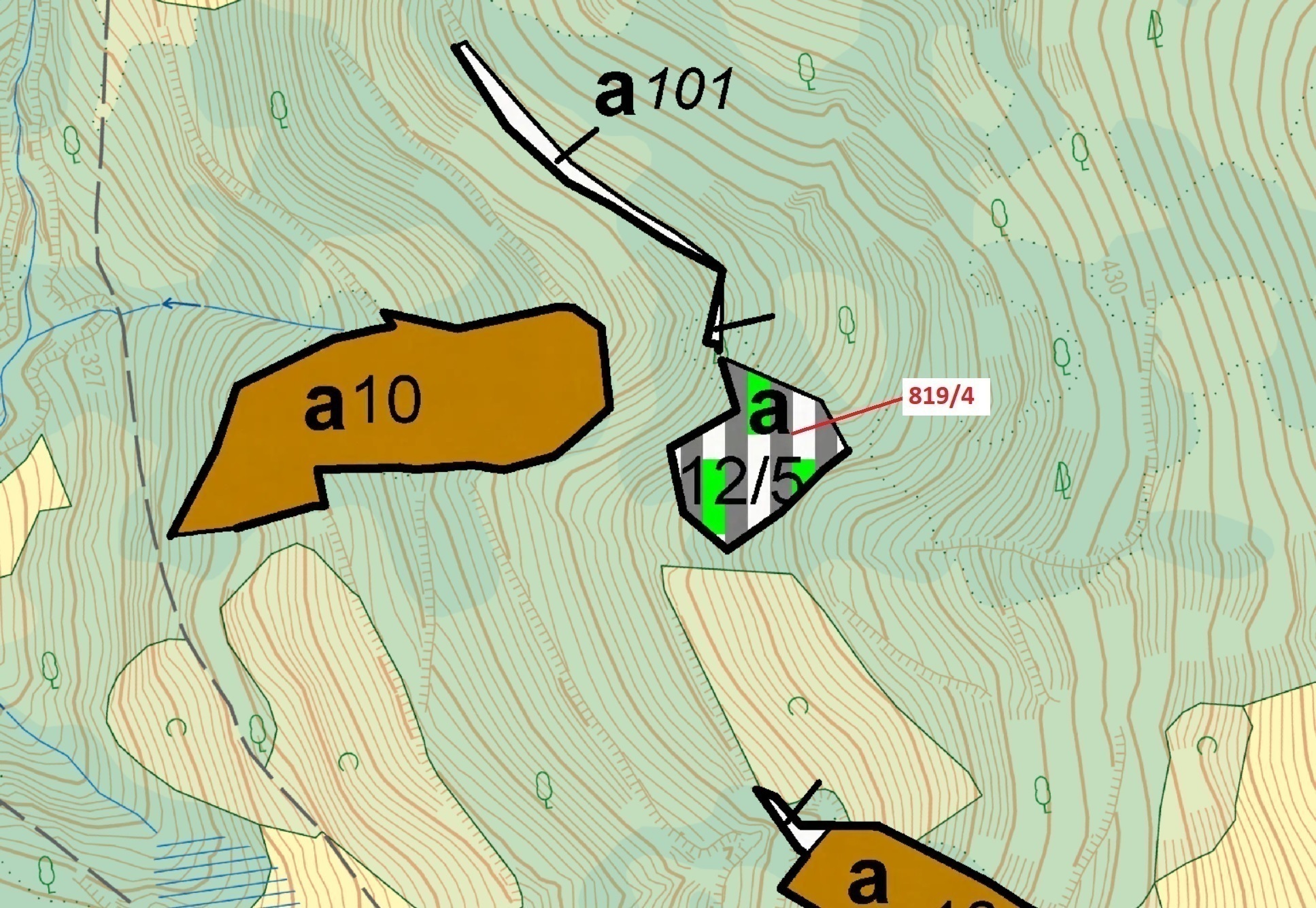 Lesní pozemek o výměře 2 875 m2, podíl  9/10, katastrální území Zubrnice, obec Zubrnice, obec s rozš