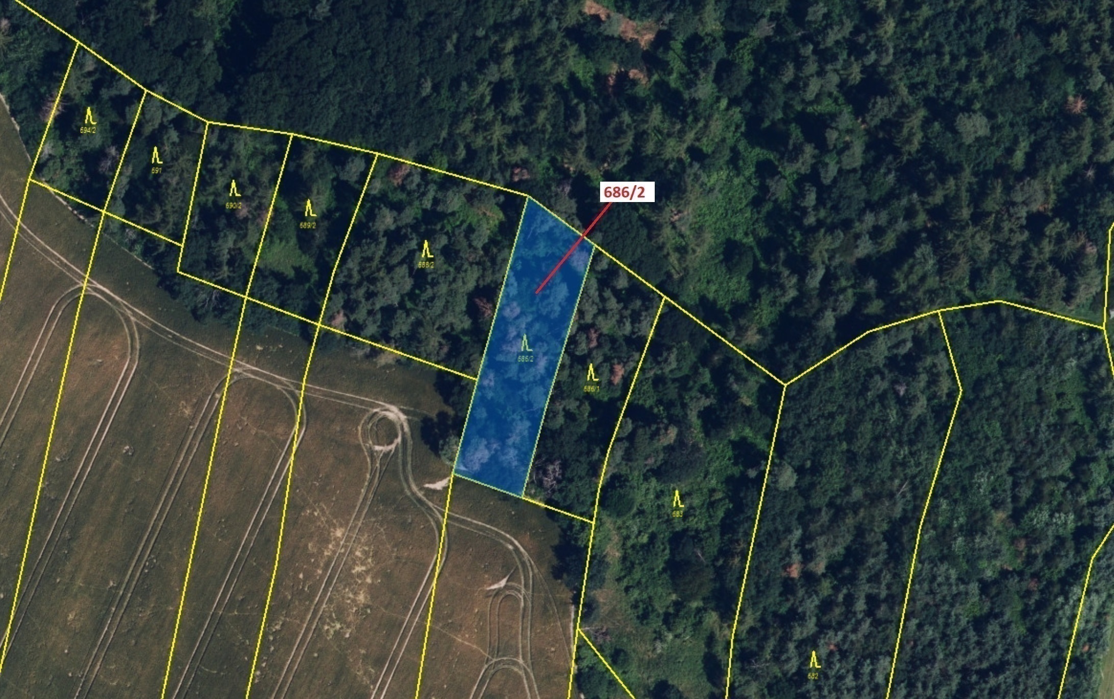 Lesní pozemek o výměře 1381 m2, podíl 1/1, katastrální území Přemyslovice, obec Přemyslovice, obec s