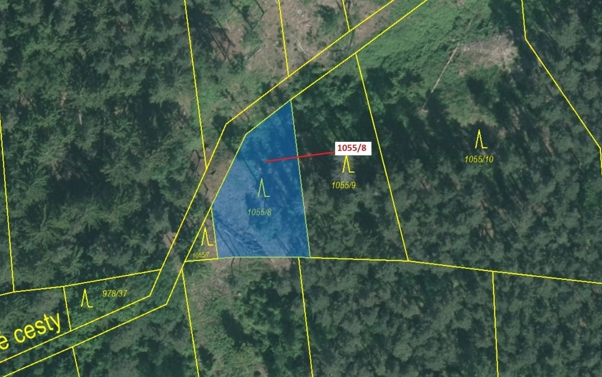 Lesní pozemek o výměře 546 m2, podíl 1/1, katastrální území Radonice u Milavčí, obec Milavče, obec s