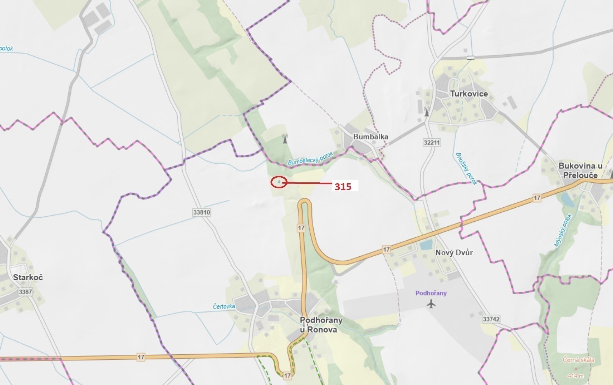 Lesní pozemek o výměře 129 m2, podíl 1/1, katastrální území Podhořany u Ronova, obec Podhořany u Ron