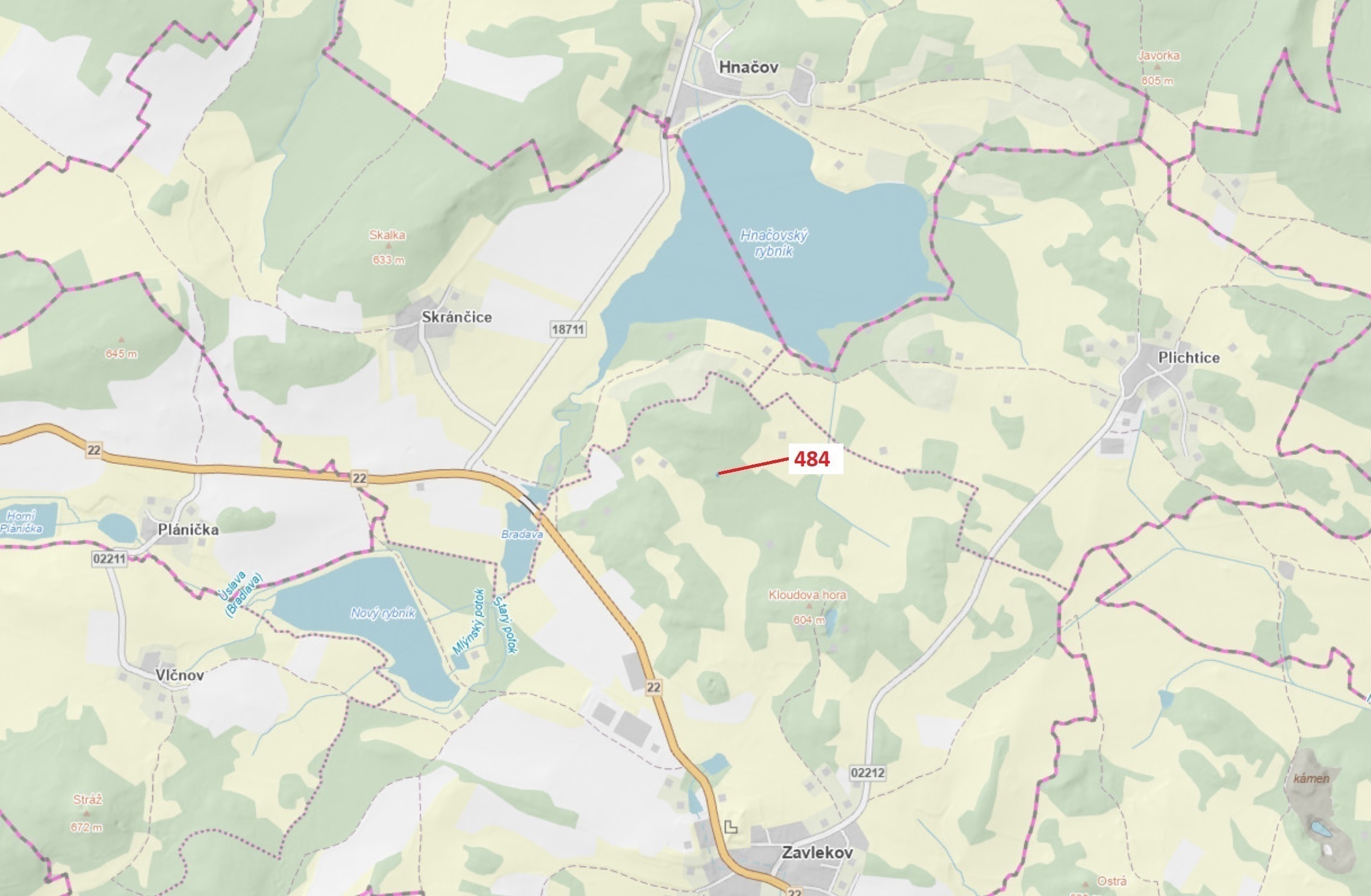 Lesní pozemek o výměře 90 m2, podíl 1/1, katastrální území Zavlekov, obec Zavlekov, obec s rozšířeno