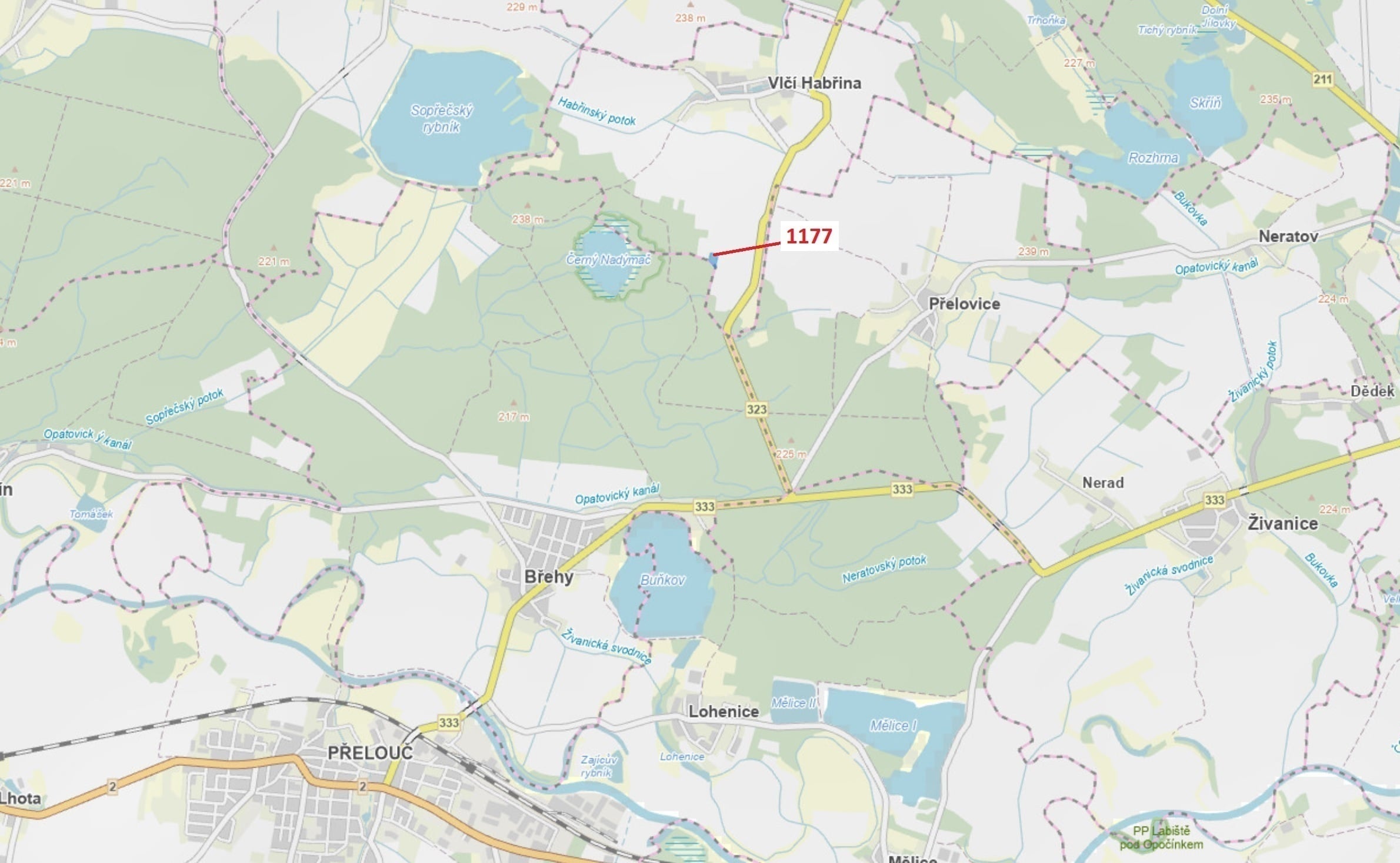Lesní pozemek o výměře 4658 m2, podíl 1/1, katastrální území Vlčí Habřina, obec Vlčí Habřina, obec s