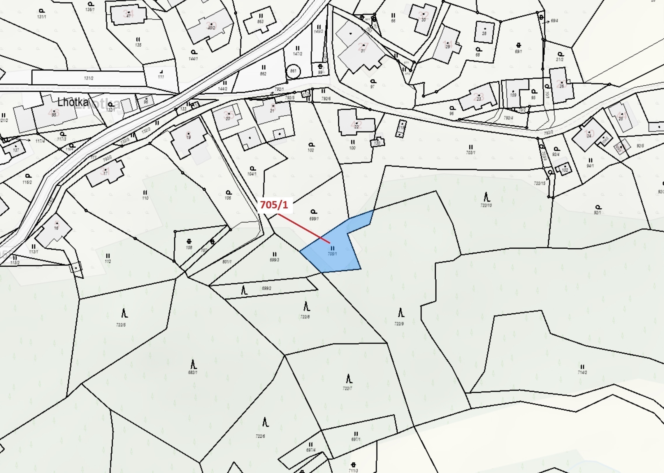 Trvalý travní porost o výměře 438 m2, podíl 1/1, katastrální území Lhotka u Zlaté Olešnice, obec Zla