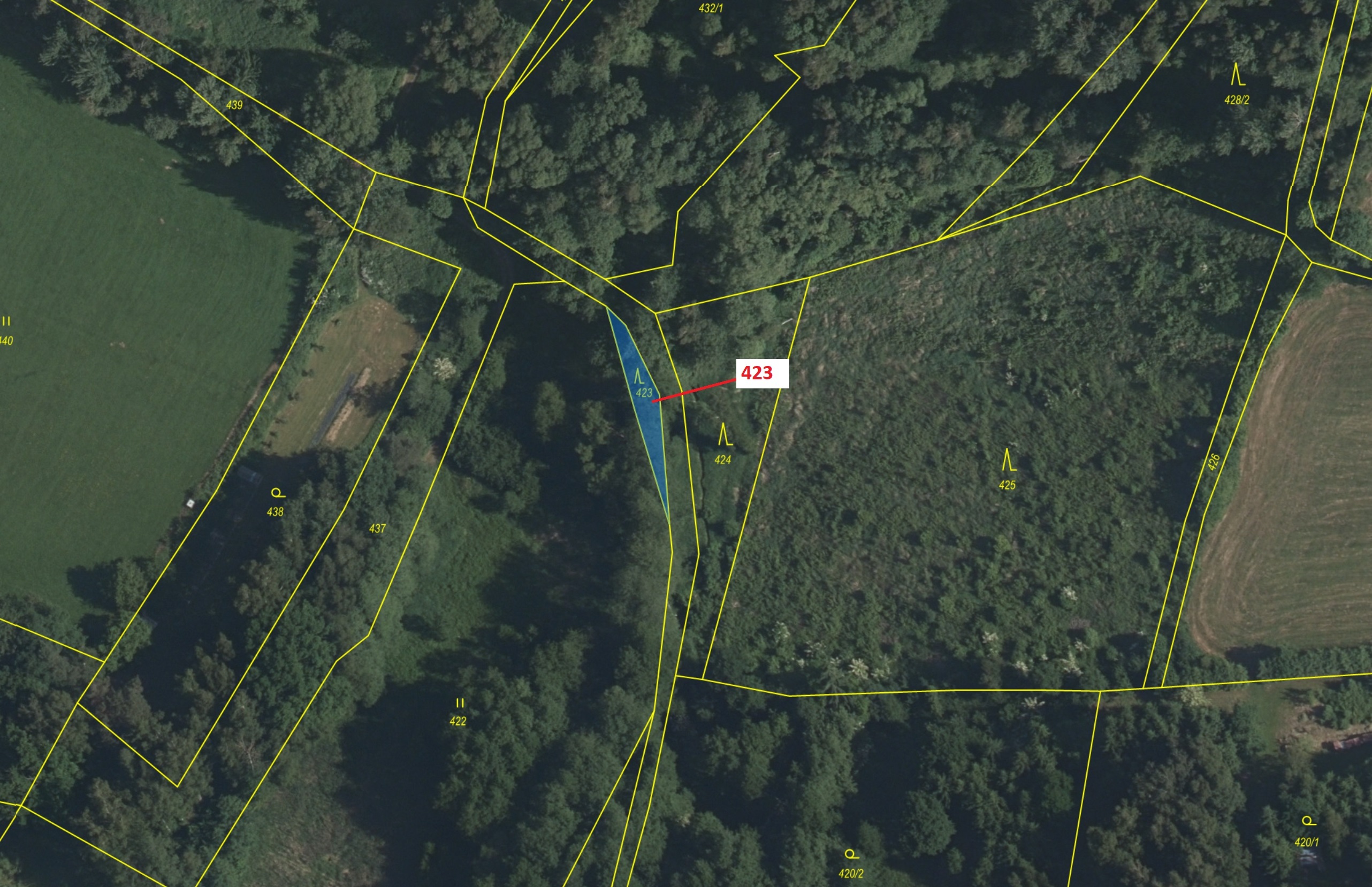 Lesní pozemek o výměře 140 m2, podíl 1/1, katastrální území Strmilov, obec Strmilov, obec s rozšířen