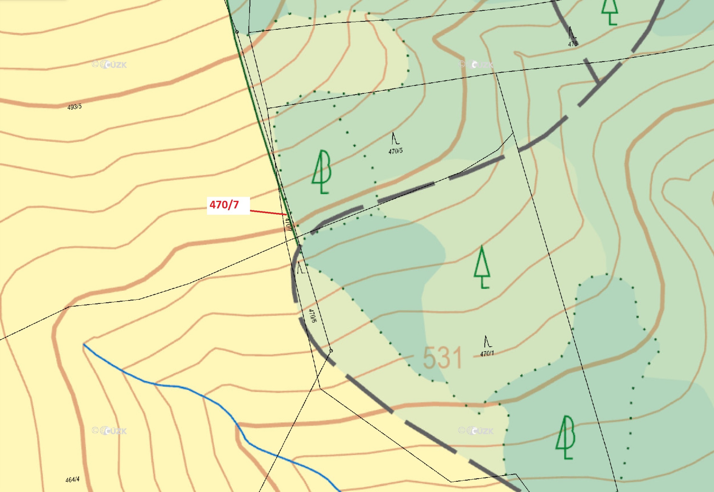 Lesní pozemek o výměře 90 m2, podíl 1/1, katastrální území Česká Bělá, obec Česká Bělá, obec s rozší