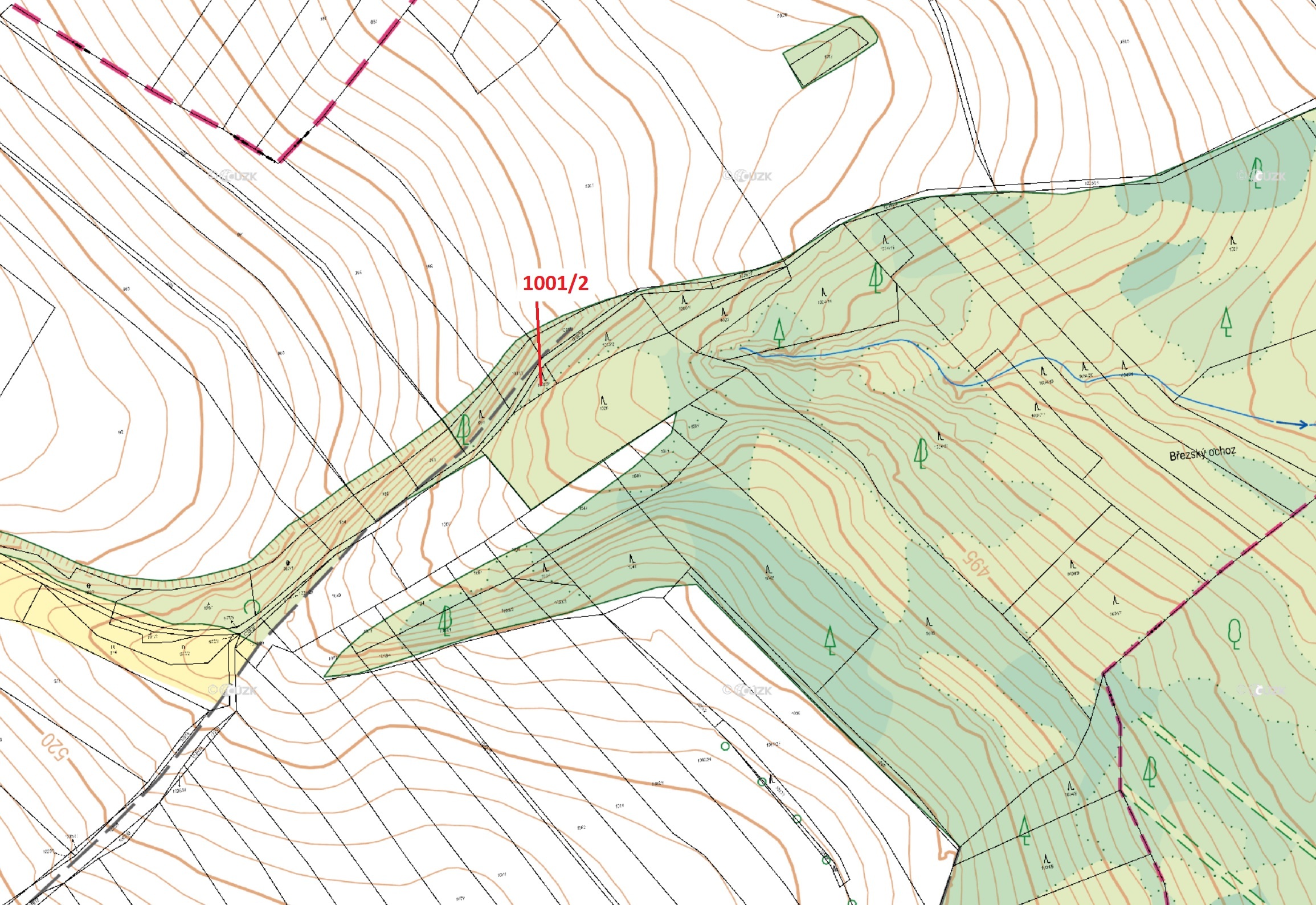 Lesní pozemek o výměře 150 m2, podíl 1/1, katastrální území Březí u Osové Bítýšky, obec Březí, obec 