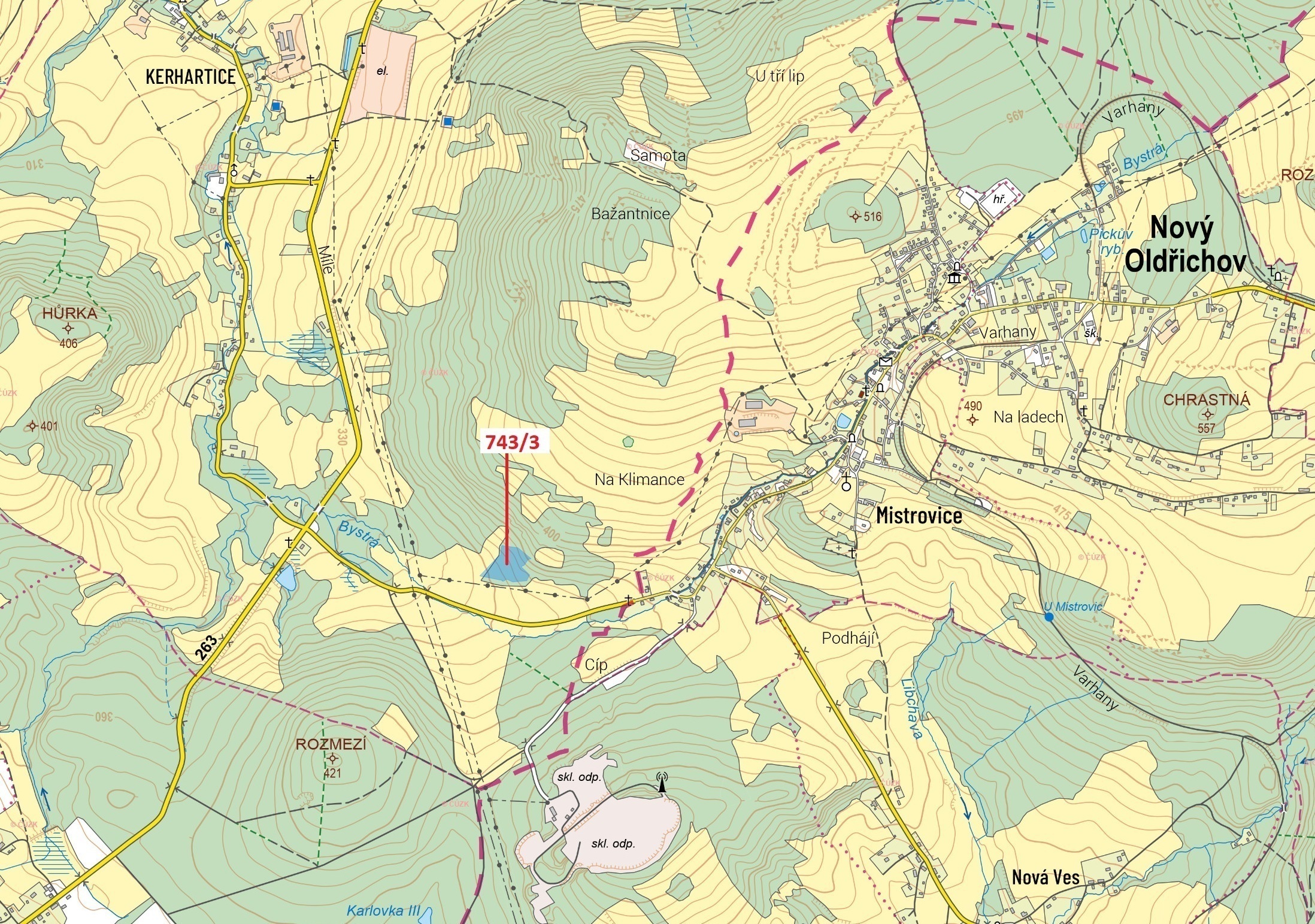 Lesní pozemek o výměře 12 778 m2, podíl 1/1, katastrální území Kerhartice, obec Česká Kamenice, obec