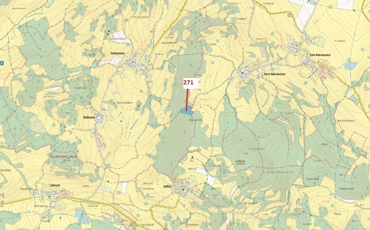 Lesní pozemek o výměře 8 937 m2, podíl 1/1, katastrální území Setěchovice, obec Zálezly, obec s rozš