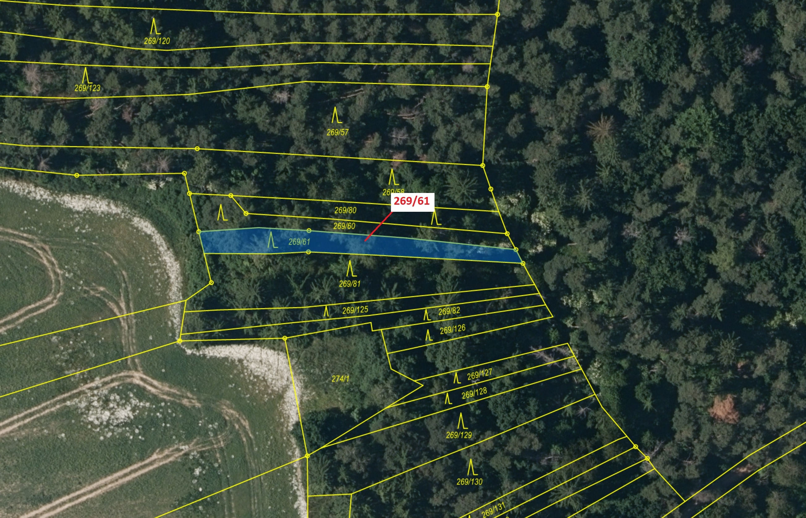 Lesní pozemek o výměře 425 m2, podíl 1/1, katastrální území Břežany u Rakovníka, obec Břežany, obec 