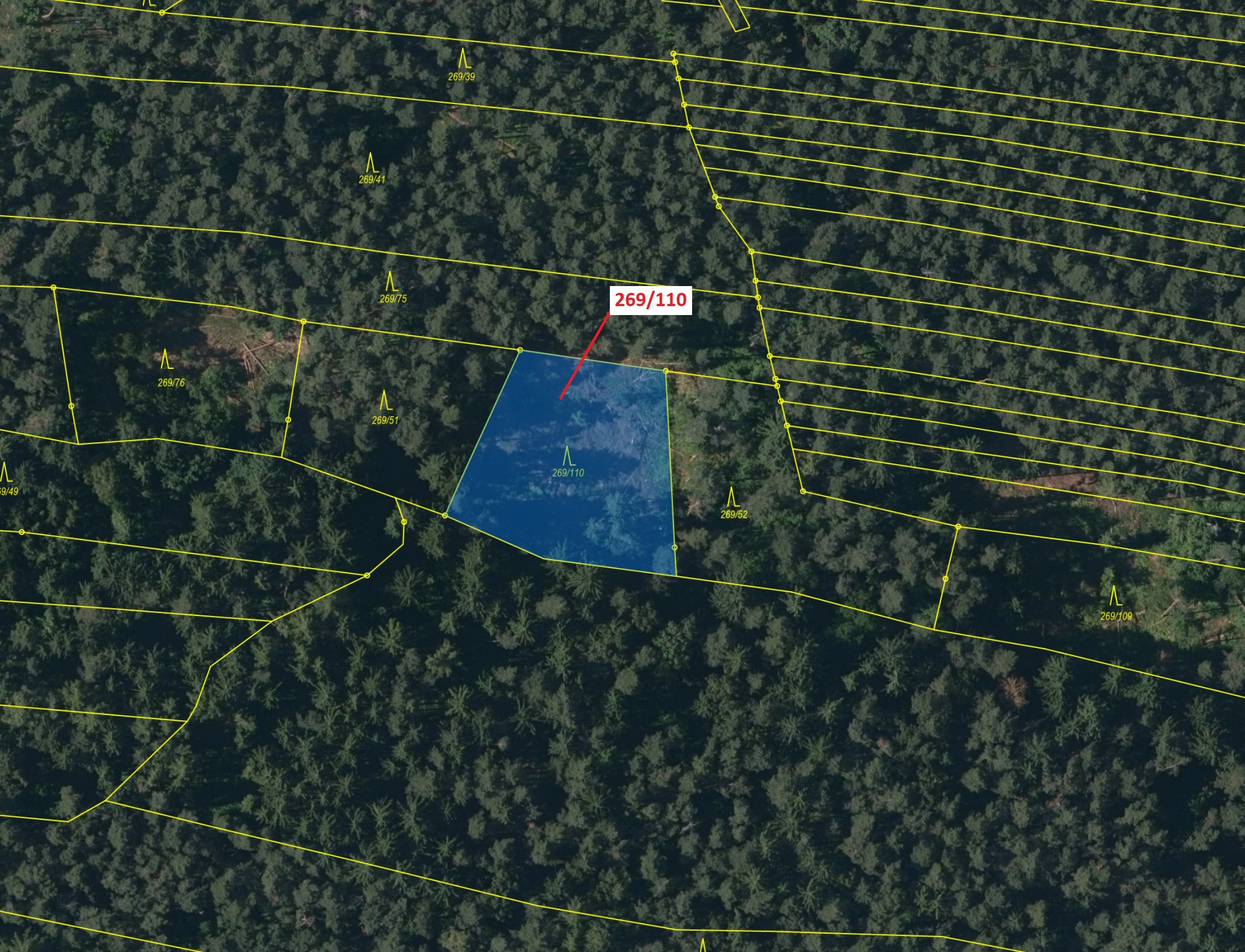 Lesní pozemek o výměře 1701 m2, podíl 1/1, katastrální území Břežany u Rakovníka, obec Břežany, obec