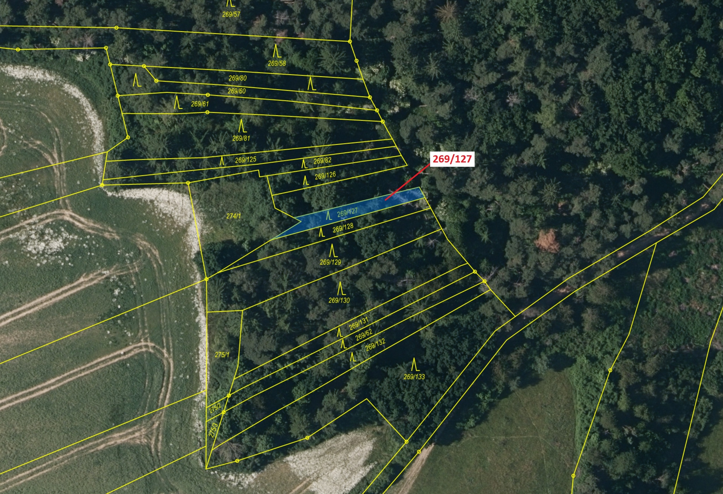 Lesní pozemek o výměře 186 m2, podíl 1/1, katastrální území Břežany u Rakovníka, obec Břežany, obec 