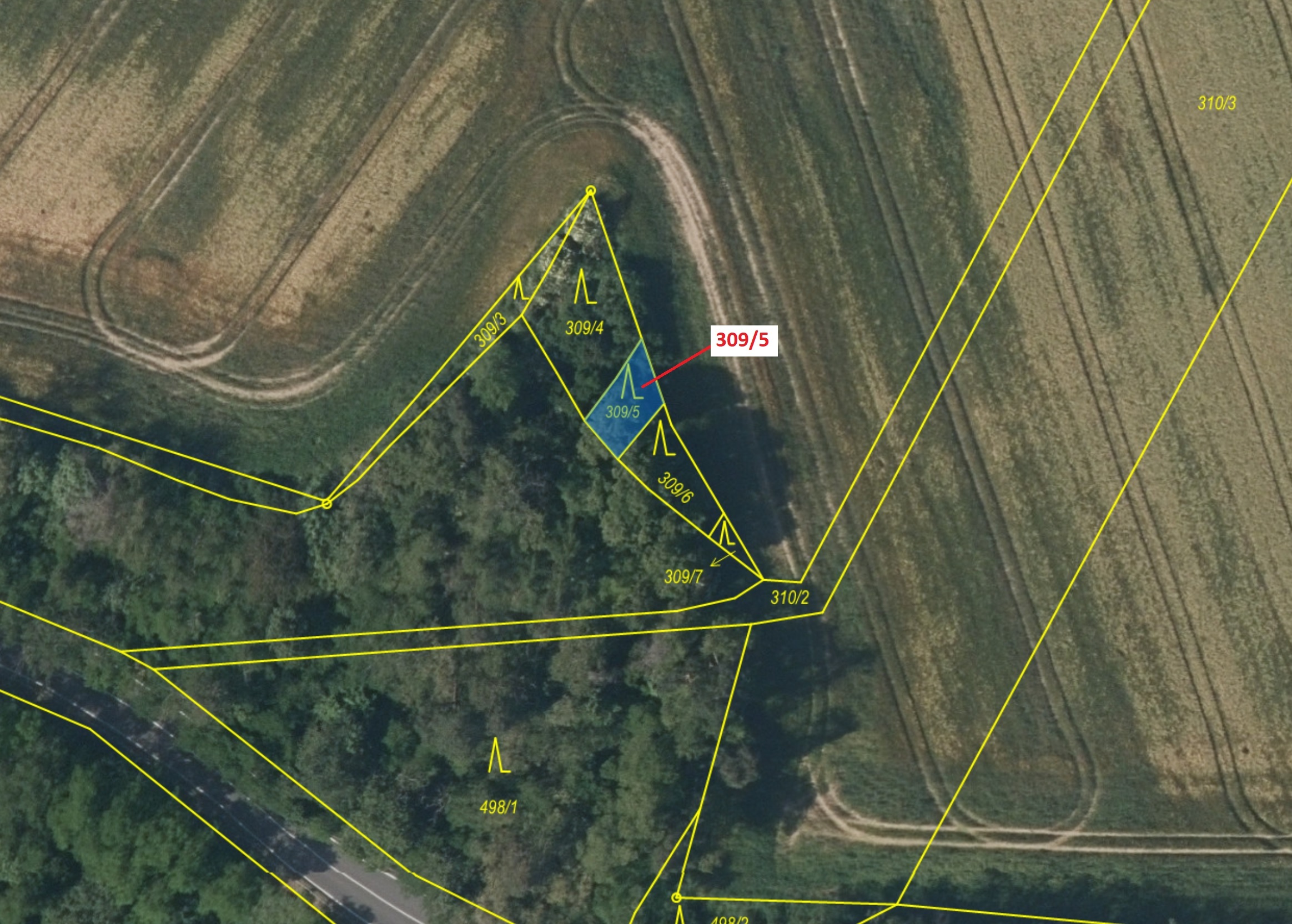 Lesní pozemek o výměře 65 m2, podíl 1/1, katastrální území Břežany u Rakovníka, obec Břežany, obec s