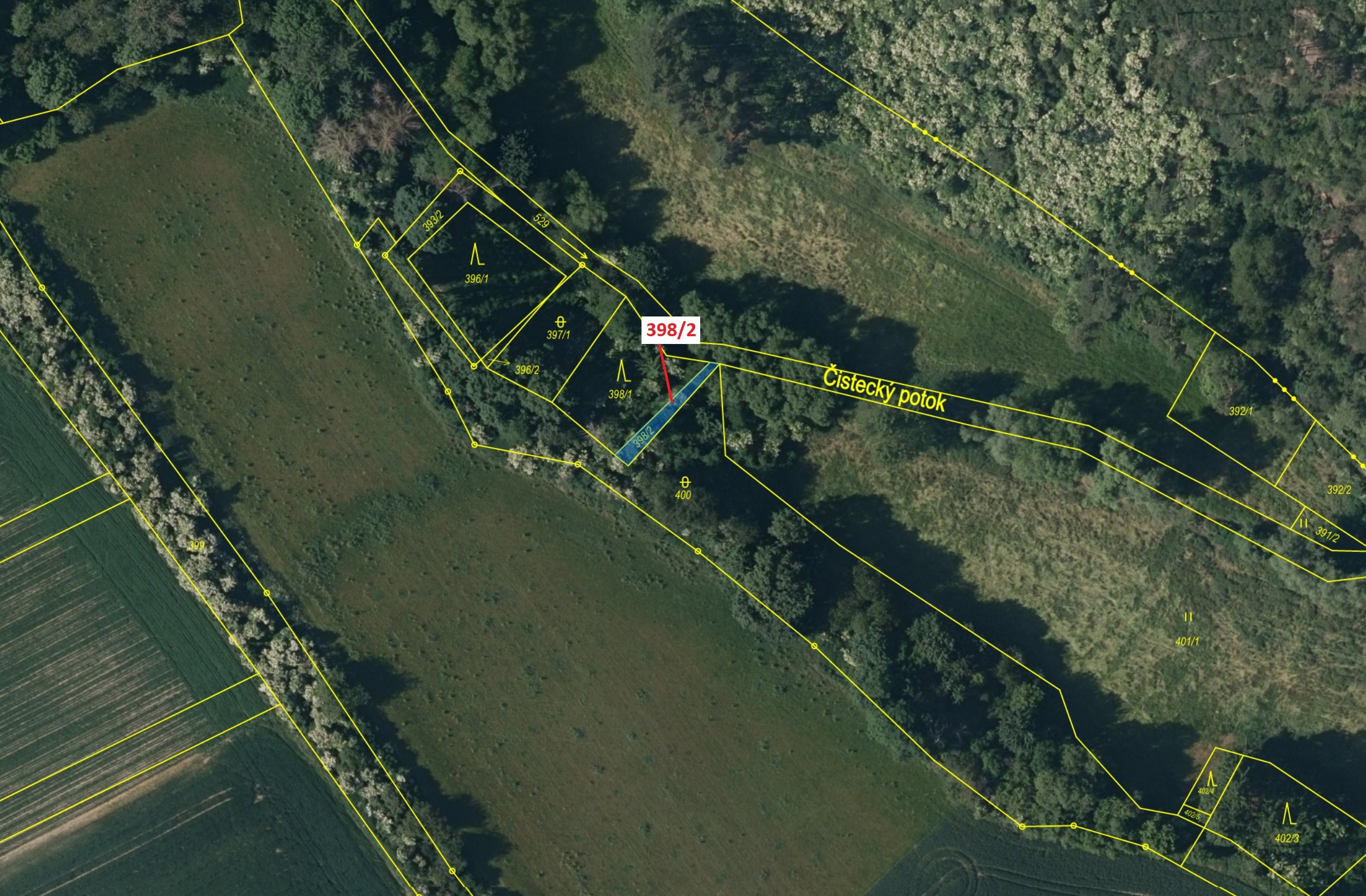 Lesní pozemek o výměře 63 m2, podíl 1/1, katastrální území Břežany u Rakovníka, obec Břežany, obec s
