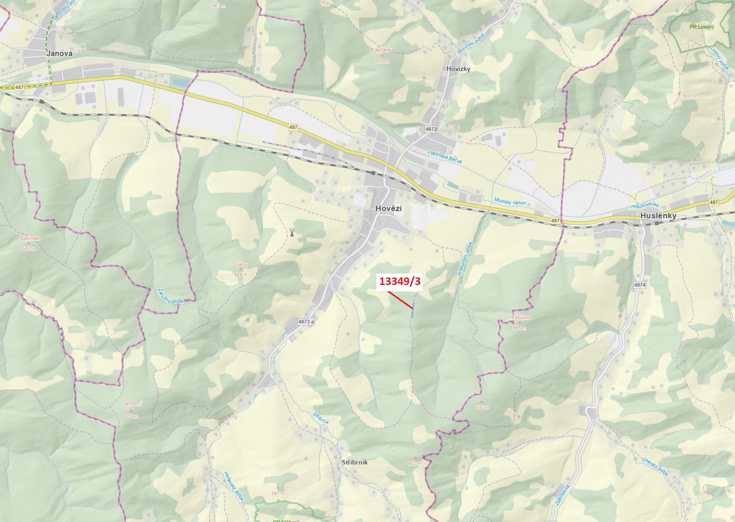 Ostatní plocha o výměře 655 m2, podíl 1/1, katastrální území Hovězí, obec Hovězí, obec s rozšířenou 