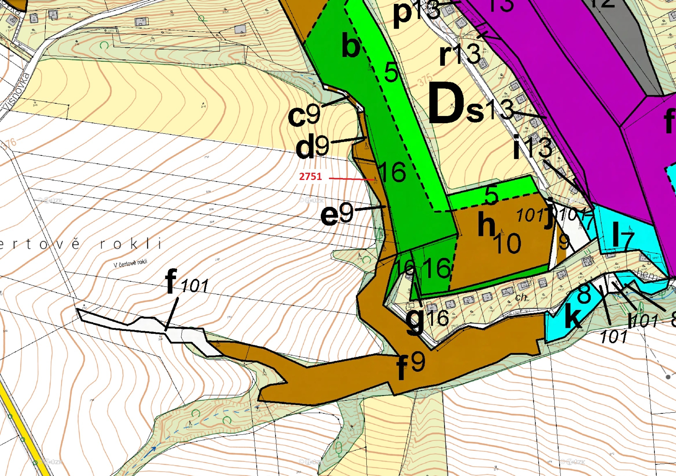 Lesní pozemek o výměře 706 m2, podíl 1/1, katastrální území Vráž u Berouna, obec Vráž, obec s rozšíř