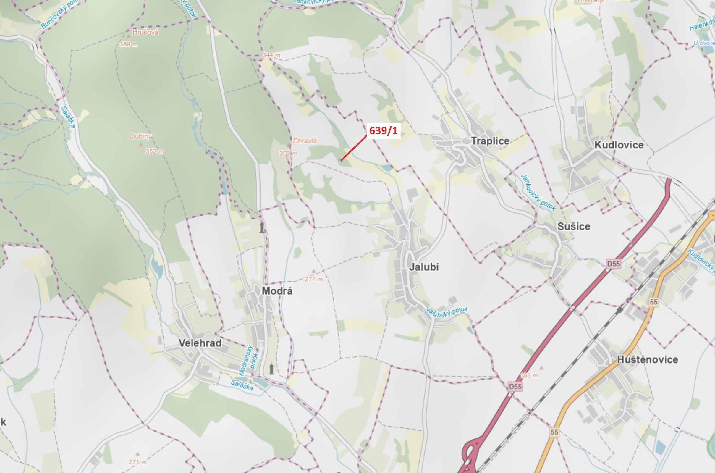 Lesní pozemek o výměře 453 m2, podíl 1/1, katastrální území Jalubí, obec Jalubí, obec s rozšířenou p