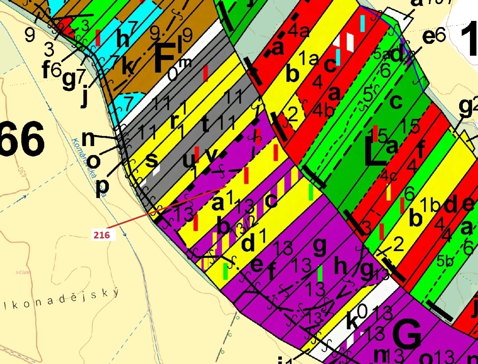 Lesní pozemek o výměře 12 481 m2, podíl 1/1, katastrální území Komárov u Soběslavi, obec Komárov, ob