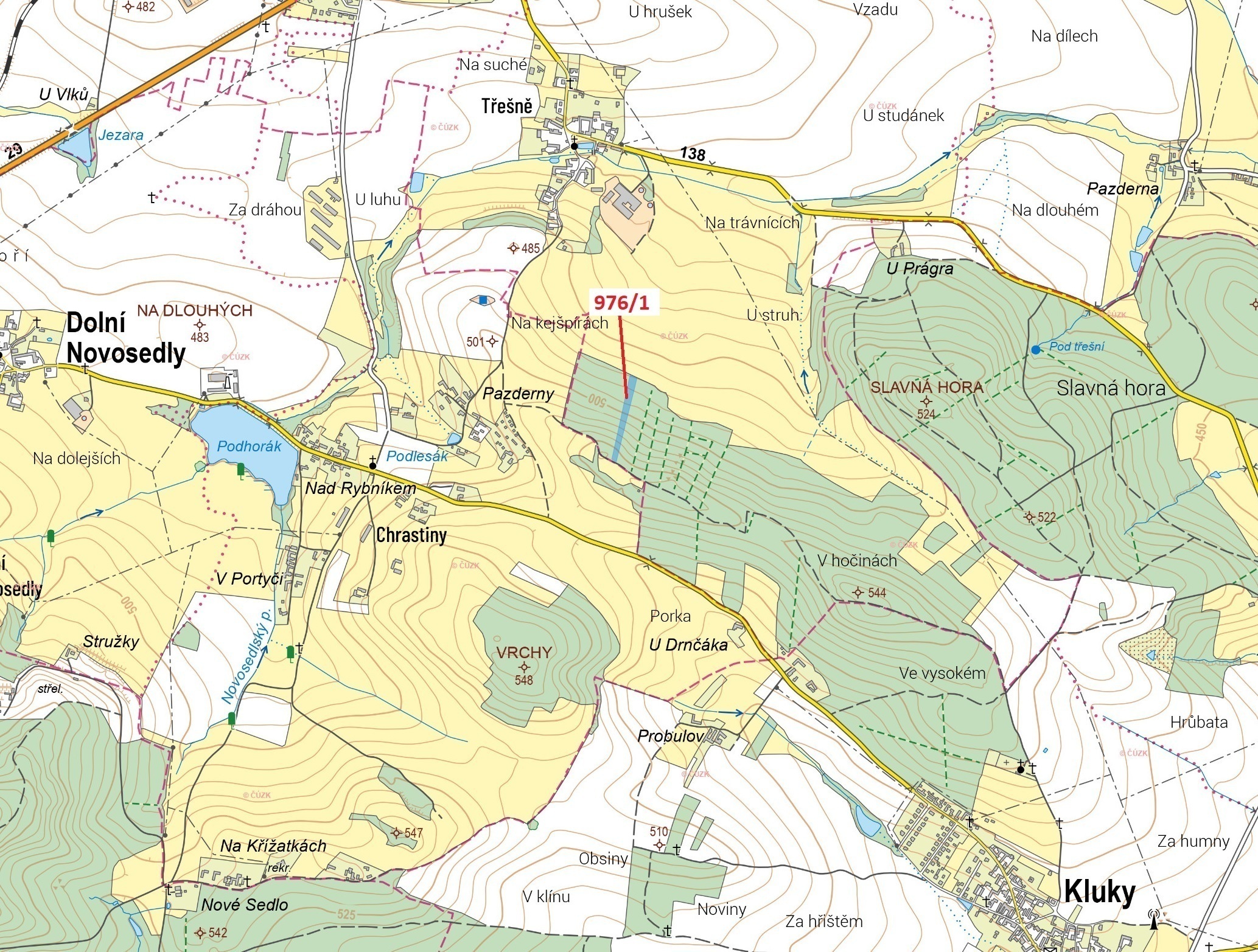 Lesní pozemek o výměře 5696 m2, podíl 1/1, katastrální území Třešně u Záhoří, obec Záhoří, obec s ro