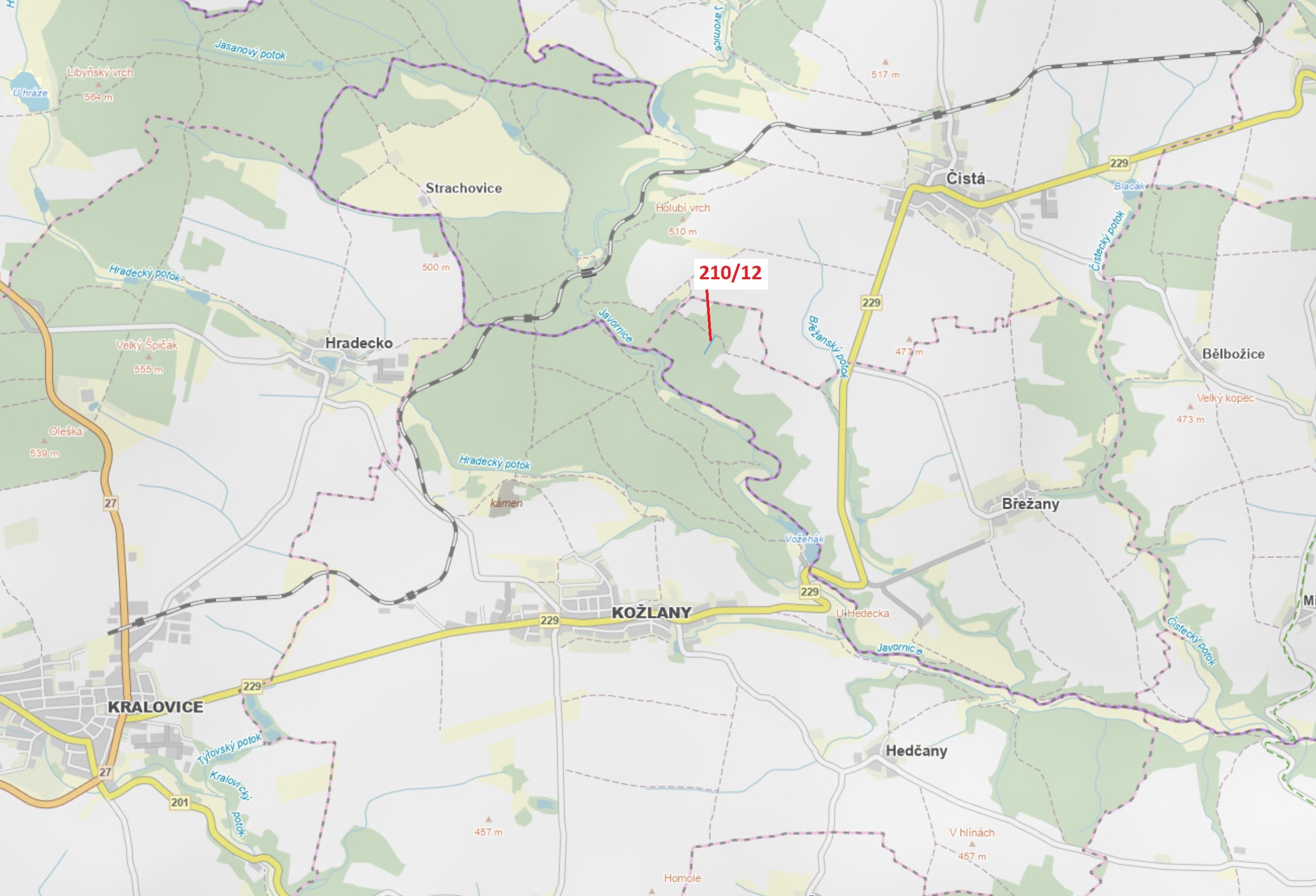 Lesní pozemek o výměře 833 m2, podíl 1/1, katastrální území Břežany u Rakovníka, obec Břežany, obec 