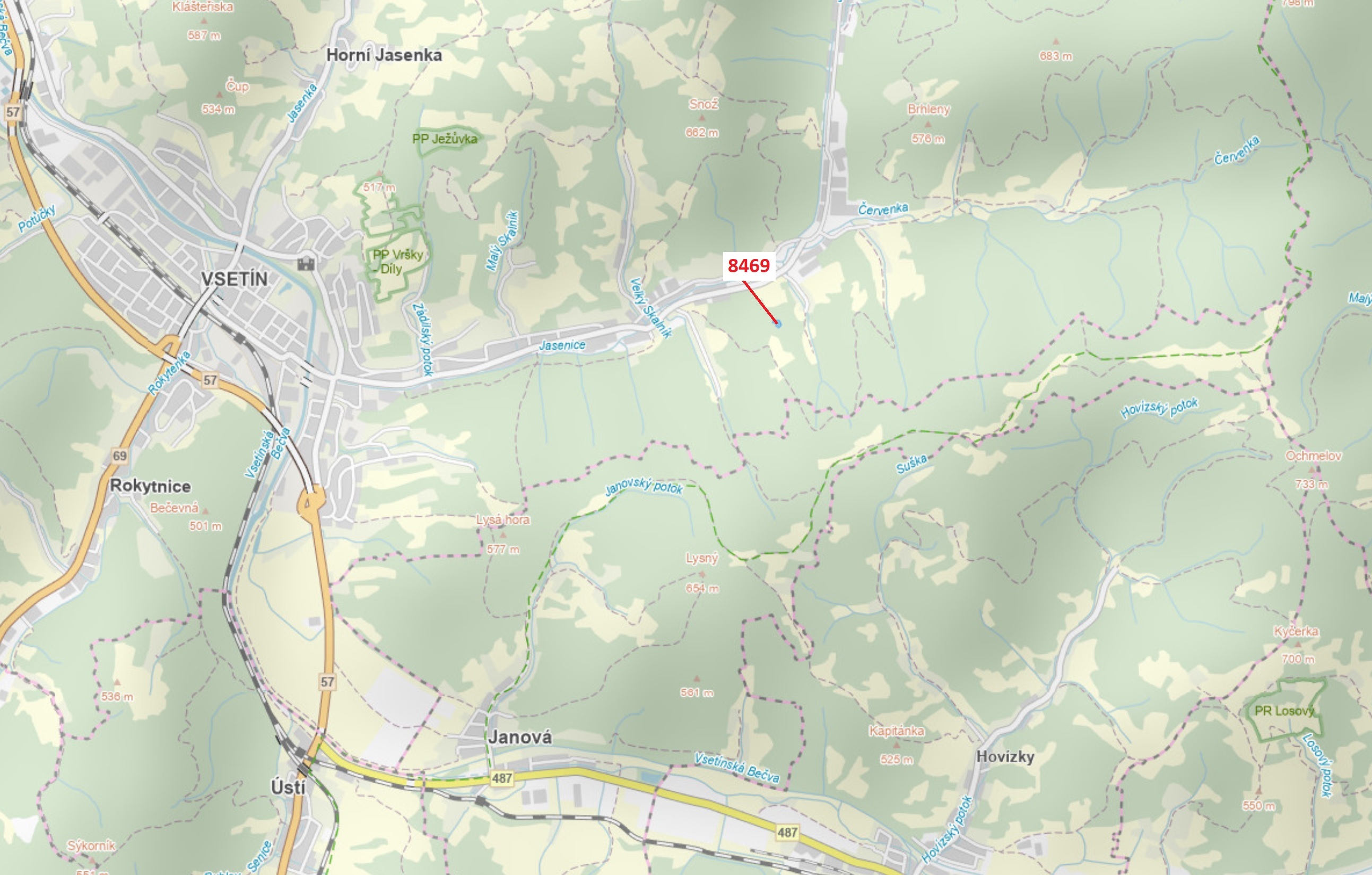 Trvalý travní porost o výměře 1957 m2, podíl 1/1, katastrální území Vsetín, obec Vsetín, obec s rozš