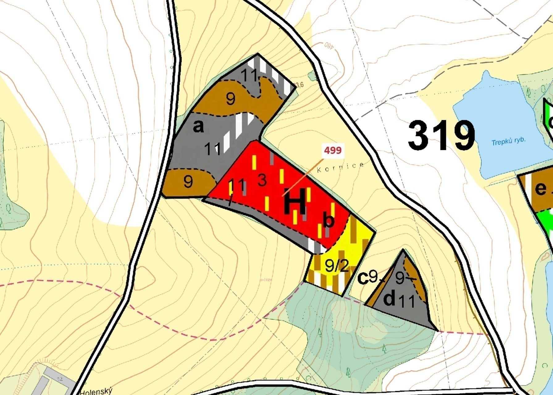 Lesní pozemek o výměře 25 097 m2, podíl 1/1, katastrální území Mnich u Kardašovy Řečice, obec Kardaš