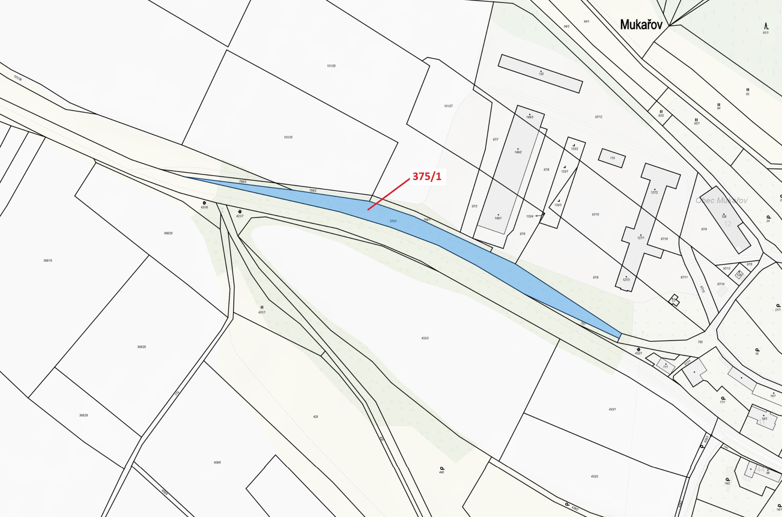 Ostatní plocha o výměře 2892 m2, podíl 1/1, katastrální území Mukařov u Jiviny, obec Mukařov, obec s