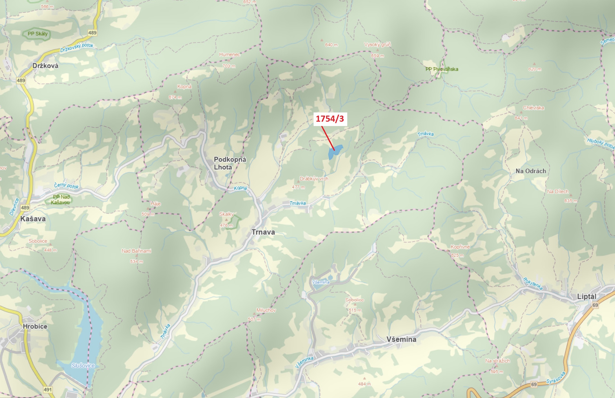 Lesní pozemek o výměře 32 273 m2, podíl 1/1, katastrální území Trnava u Zlína, obec Trnava, obec s r