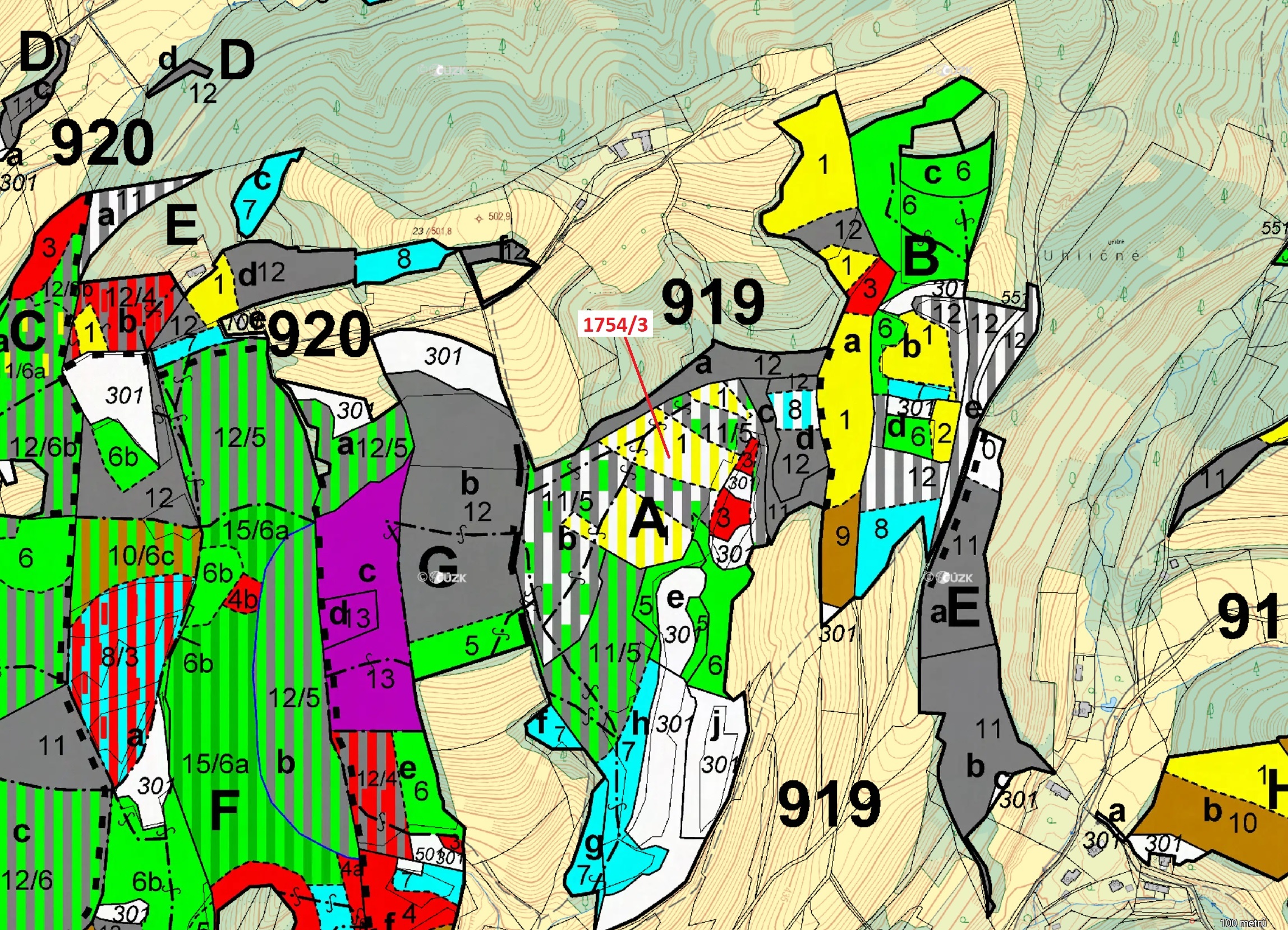 Lesní pozemek o výměře 32 273 m2, podíl 1/1, katastrální území Trnava u Zlína, obec Trnava, obec s r