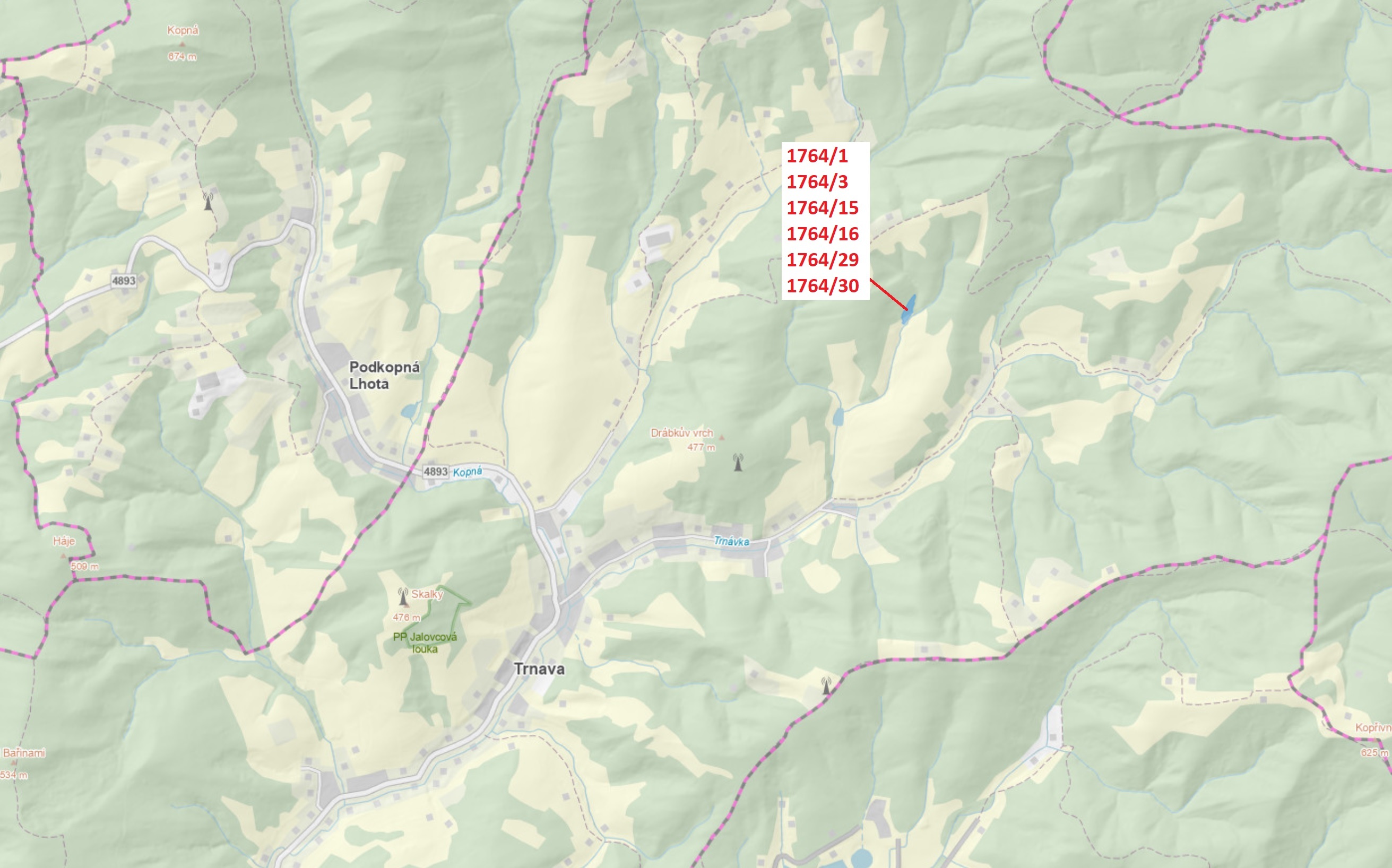 Lesní pozemky o výměře 10 498 m2, podíl 1/1, katastrální území Trnava u Zlína, obec Trnava, obec s r
