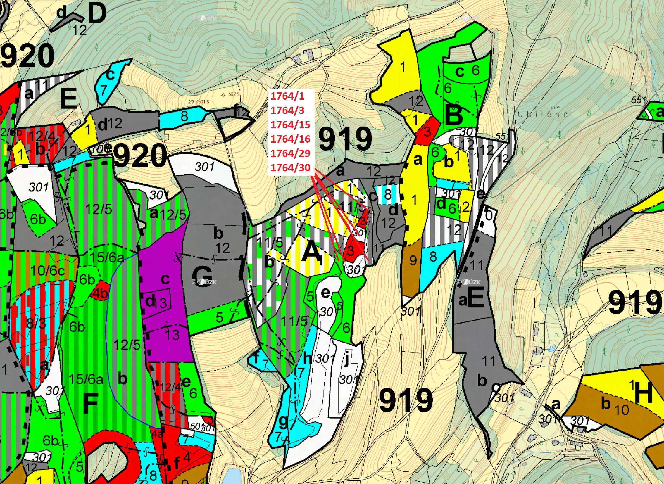 Lesní pozemky o výměře 10 498 m2, podíl 1/1, katastrální území Trnava u Zlína, obec Trnava, obec s r