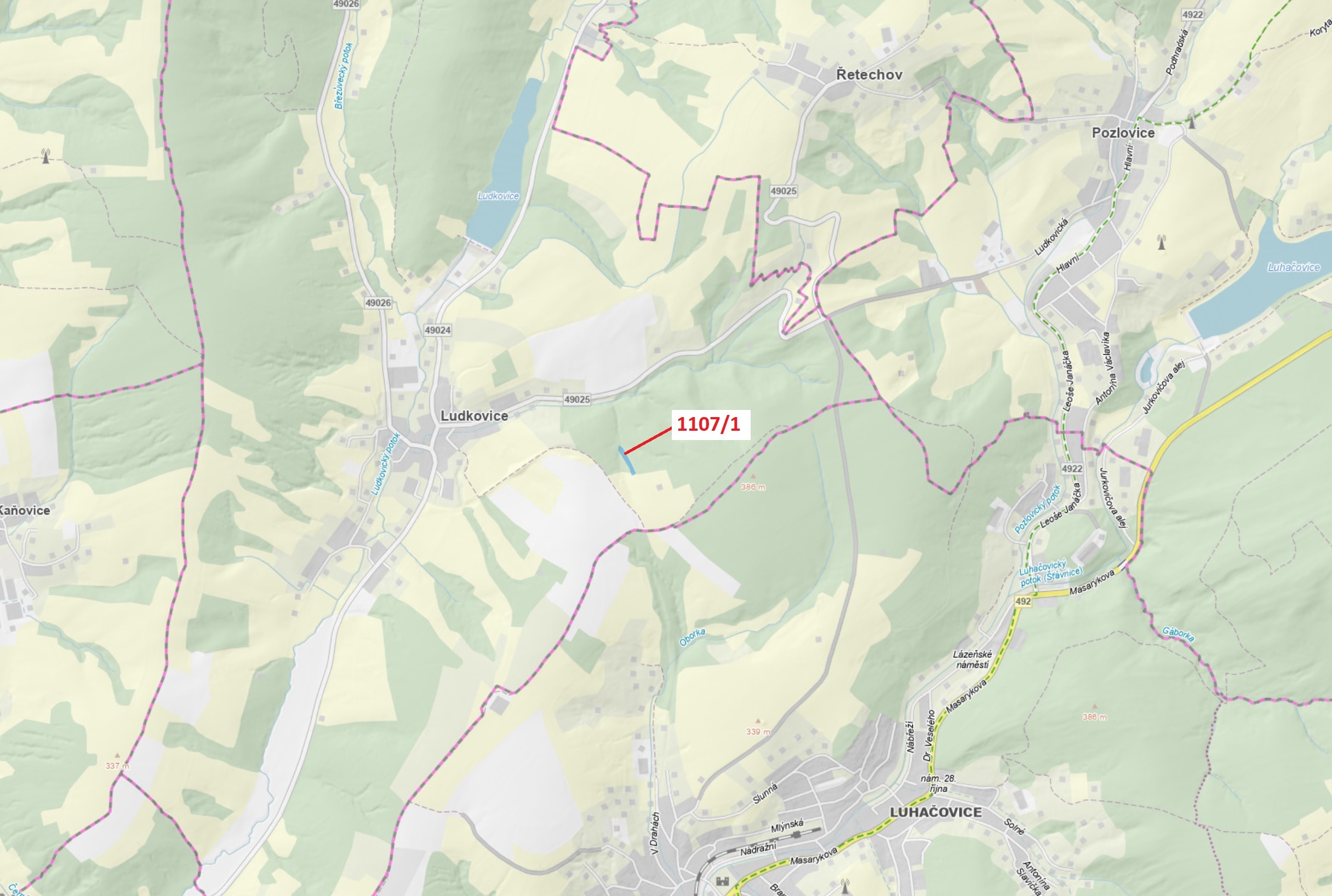 Lesní pozemek o výměře 2302 m2, podíl 1/1, katastrální území Ludkovice, obec Ludkovice, obec s rozší