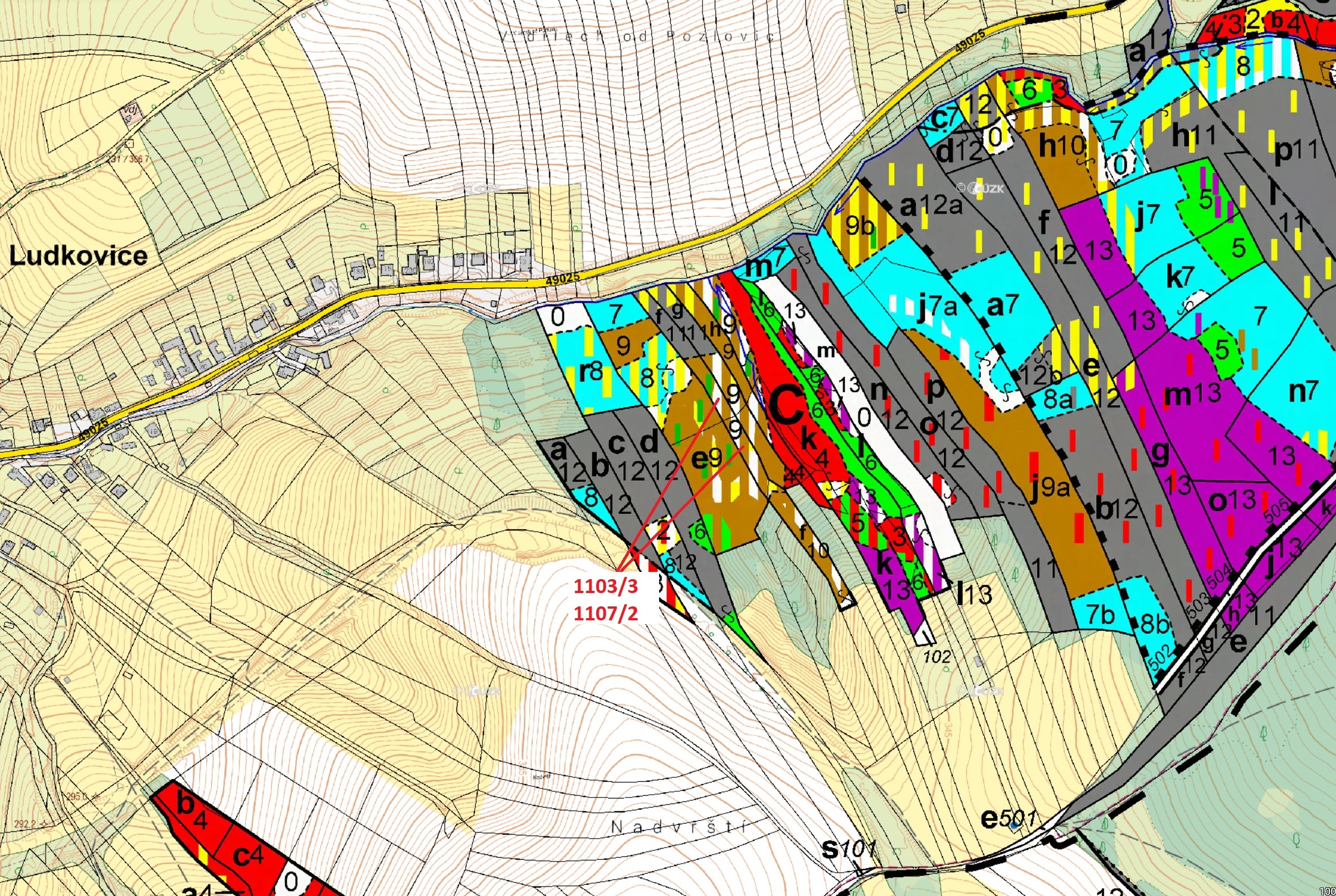 Lesní pozemky o výměře 3392 m2, podíl 1/1, katastrální území Ludkovice, obec Ludkovice, obec s rozší