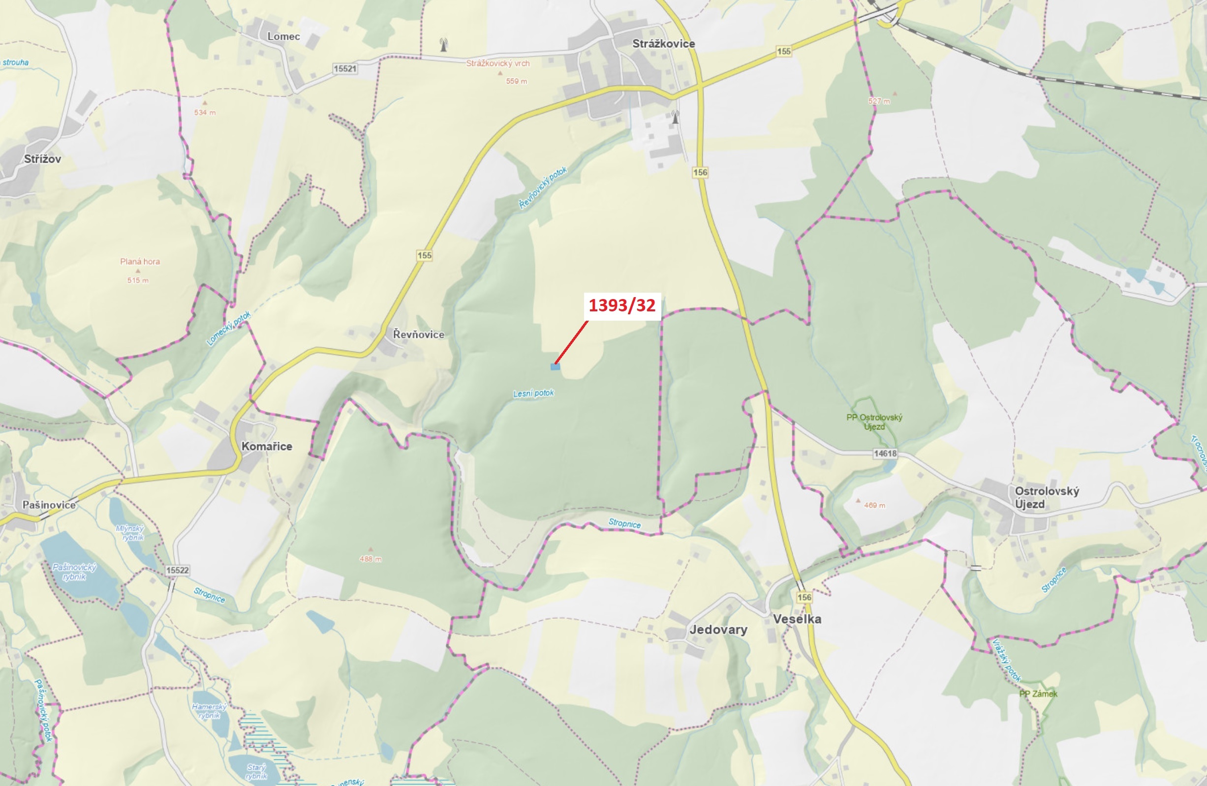 Lesní pozemek o výměře 1388 m2, podíl 1/1, katastrální území Strážkovice, obec Strážkovice, obec s r
