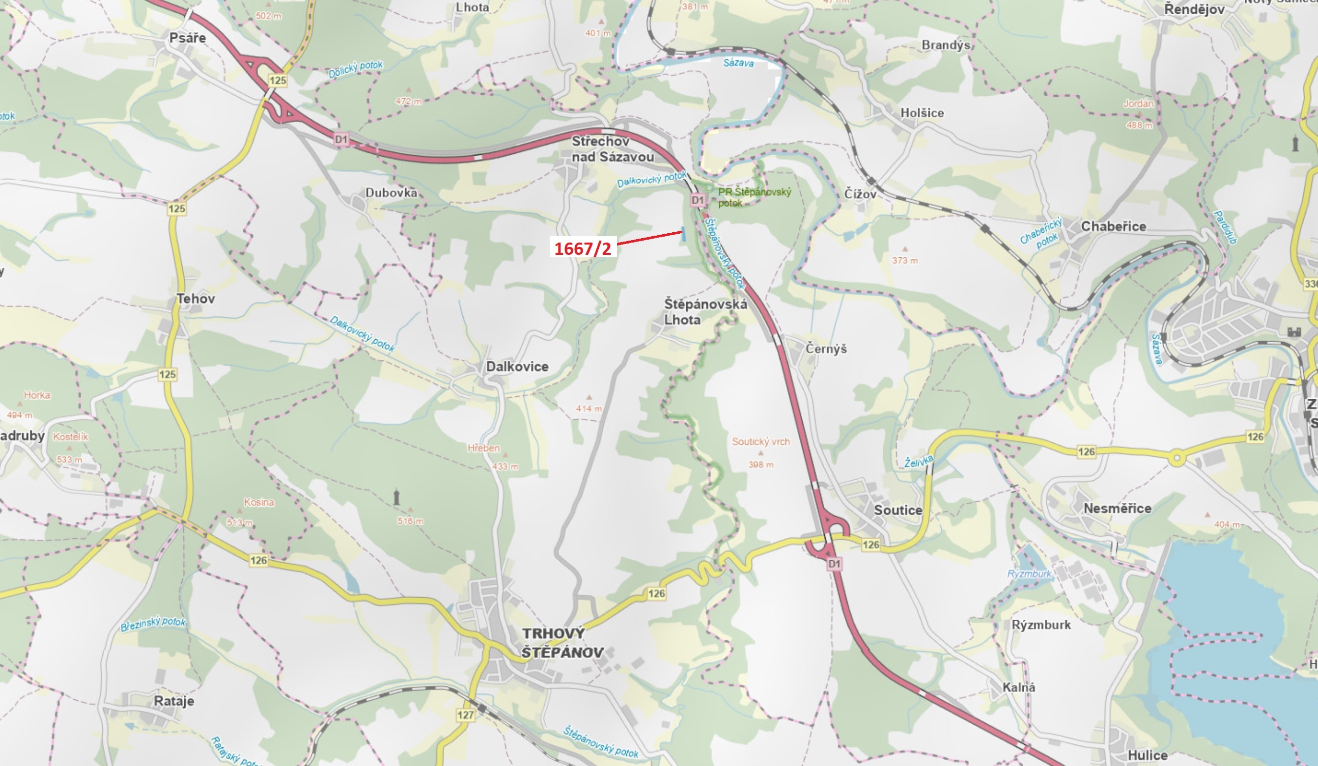 Lesní pozemek o výměře 2159 m2, podíl 1/1, katastrální území Trhový Štěpánov, obec Trhový Štěpánov, 