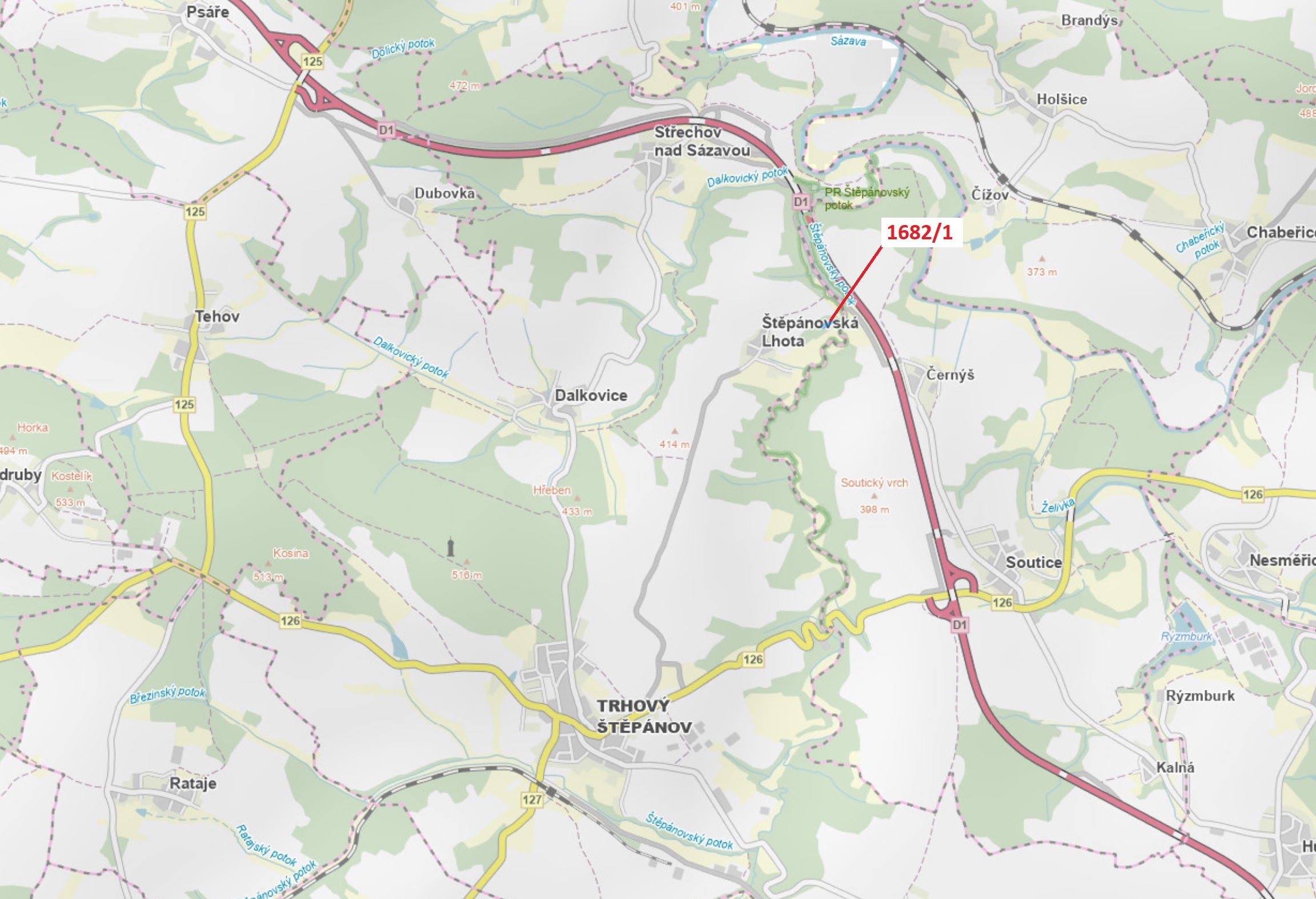 Lesní pozemek o výměře 2201 m2, podíl 1/1, katastrální území Trhový Štěpánov, obec Trhový Štěpánov, 