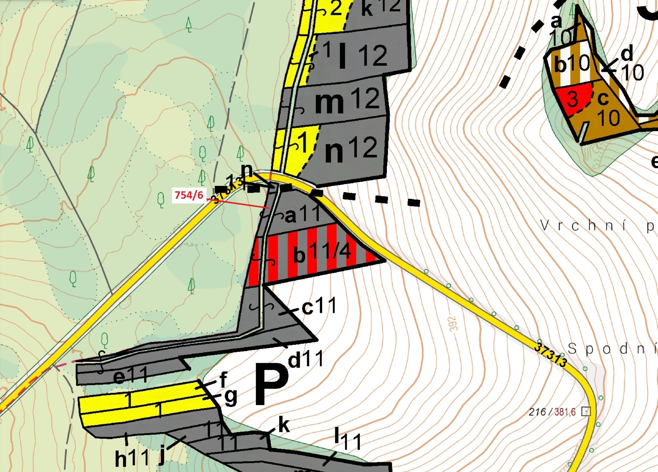 Lesní pozemek o výměře 294 m2, podíl 1/1, katastrální území Loučka u Bílska, obec Loučka, obec s roz