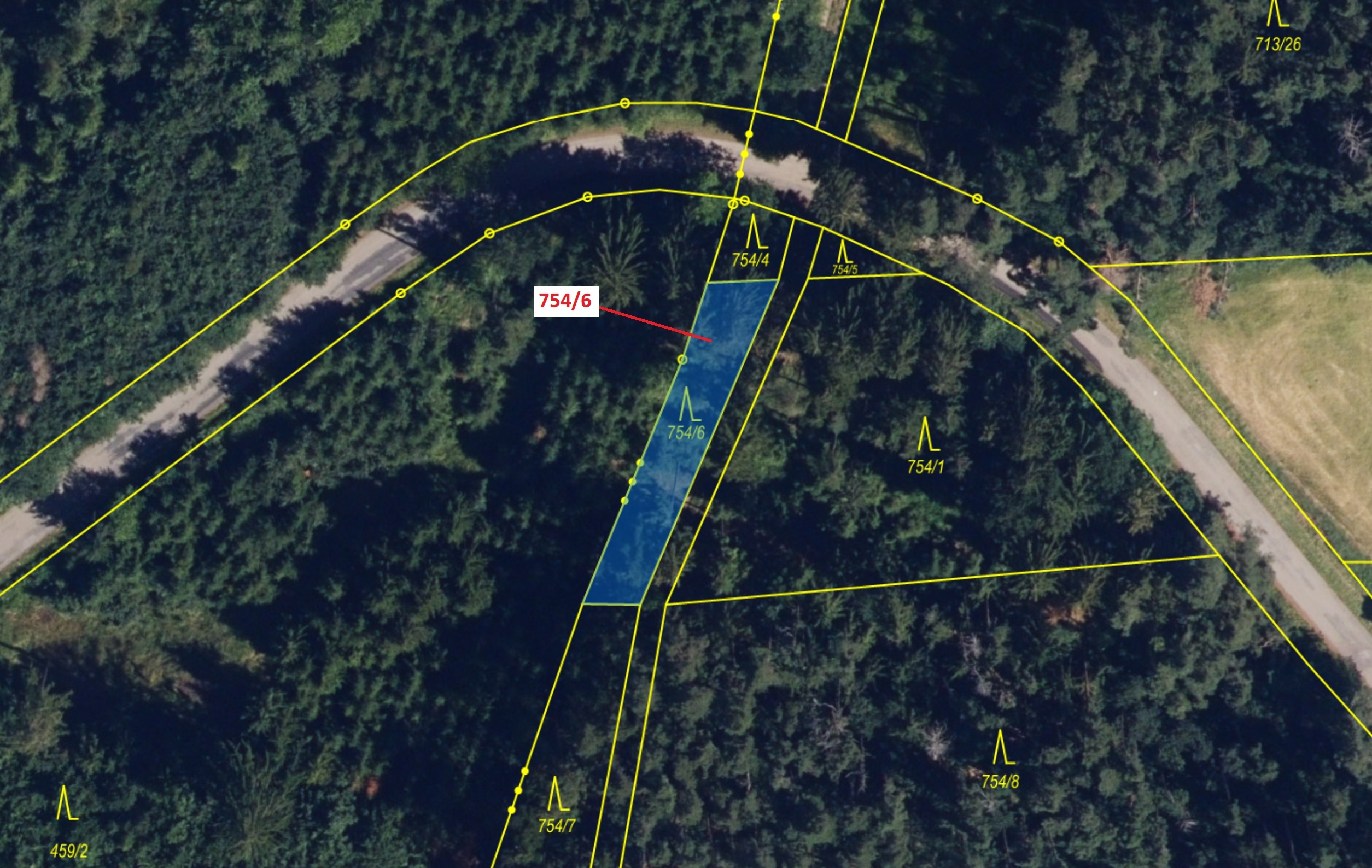 Lesní pozemek o výměře 294 m2, podíl 1/1, katastrální území Loučka u Bílska, obec Loučka, obec s roz