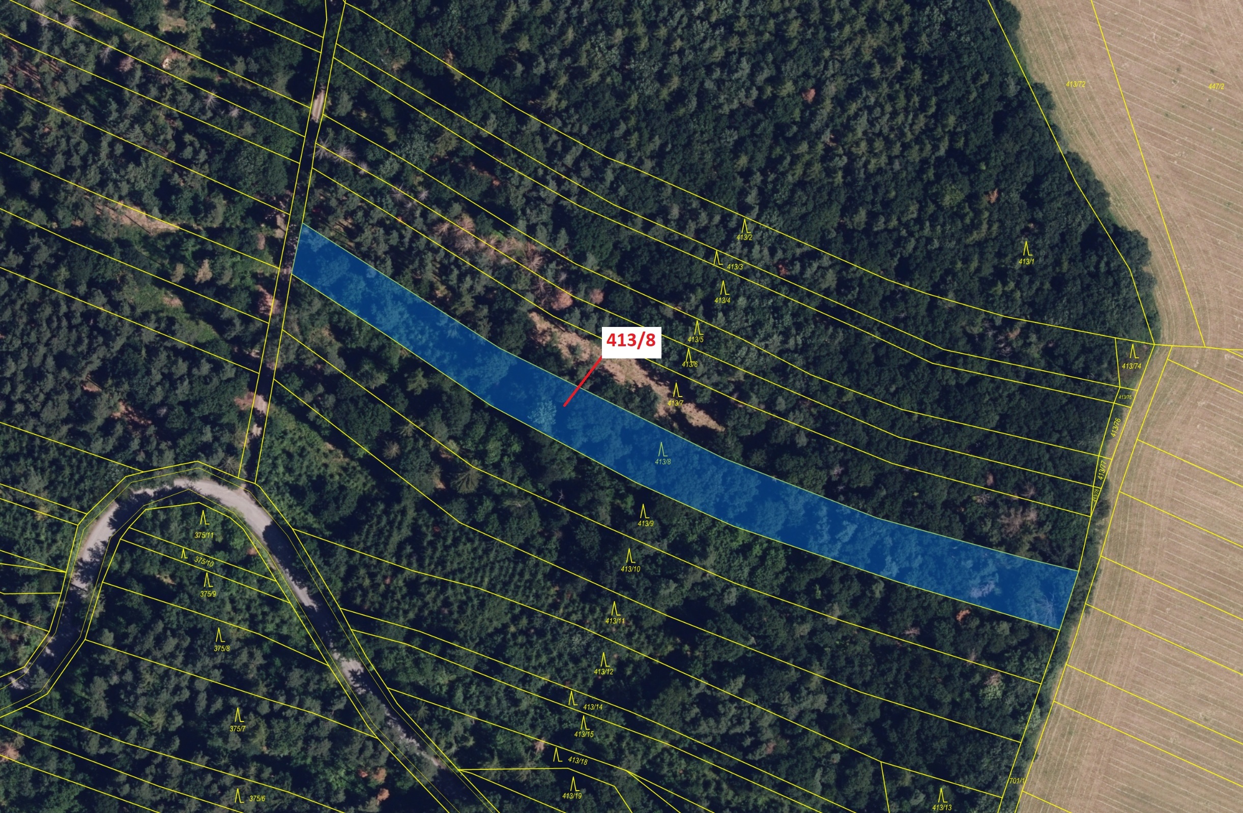 Lesní pozemek o výměře 4139 m2, podíl 1/1, katastrální území Olbramice u Vilémova, obec Olbramice, o