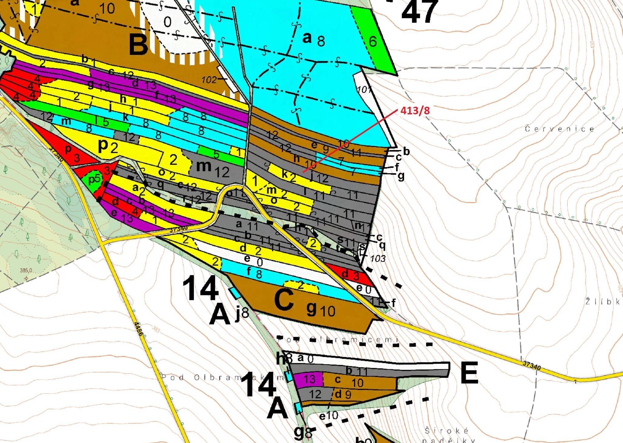 Lesní pozemek o výměře 4139 m2, podíl 1/1, katastrální území Olbramice u Vilémova, obec Olbramice, o