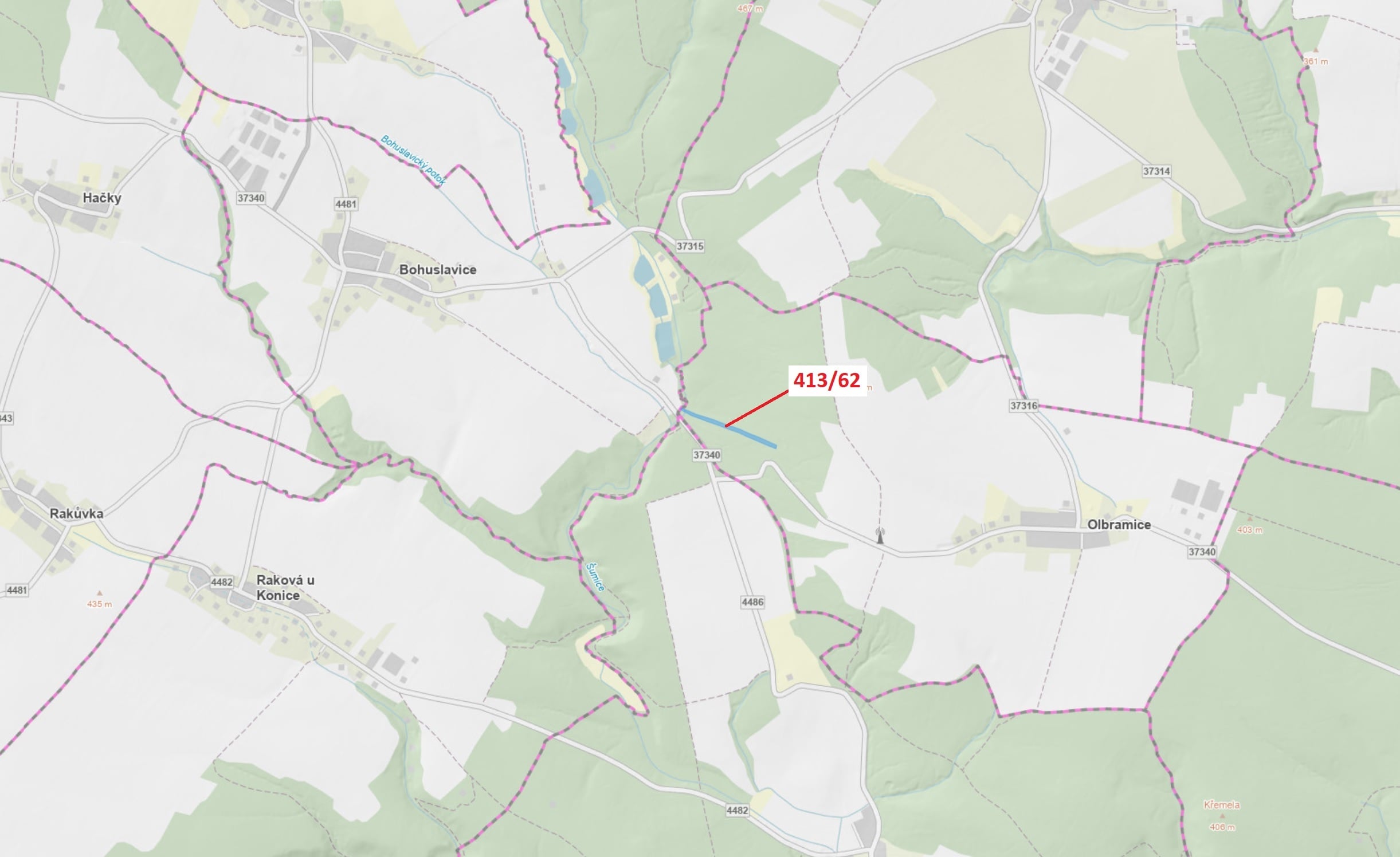 Lesní pozemek o výměře 7242 m2, podíl 1/1, katastrální území Olbramice u Vilémova, obec Olbramice, o