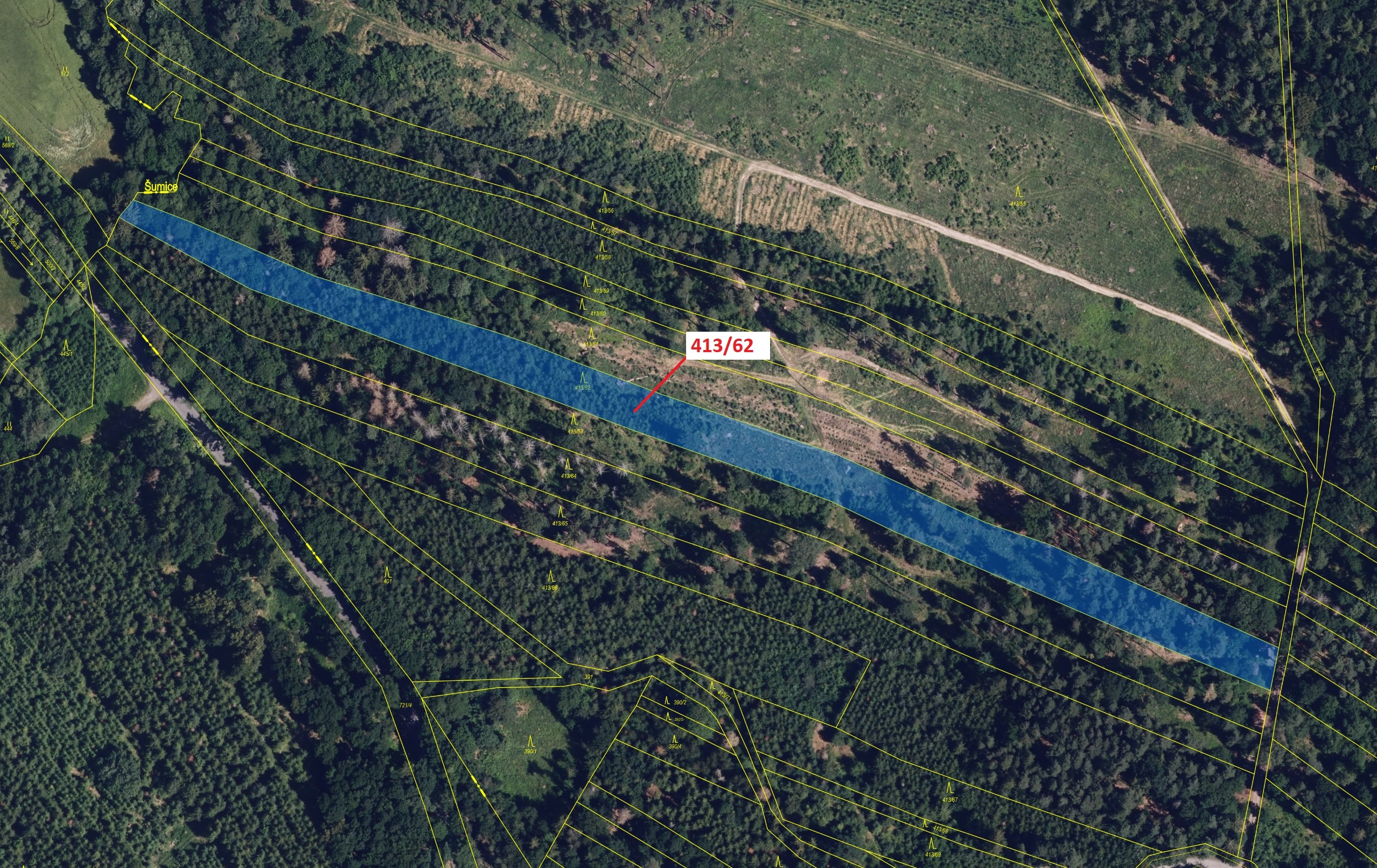 Lesní pozemek o výměře 7242 m2, podíl 1/1, katastrální území Olbramice u Vilémova, obec Olbramice, o