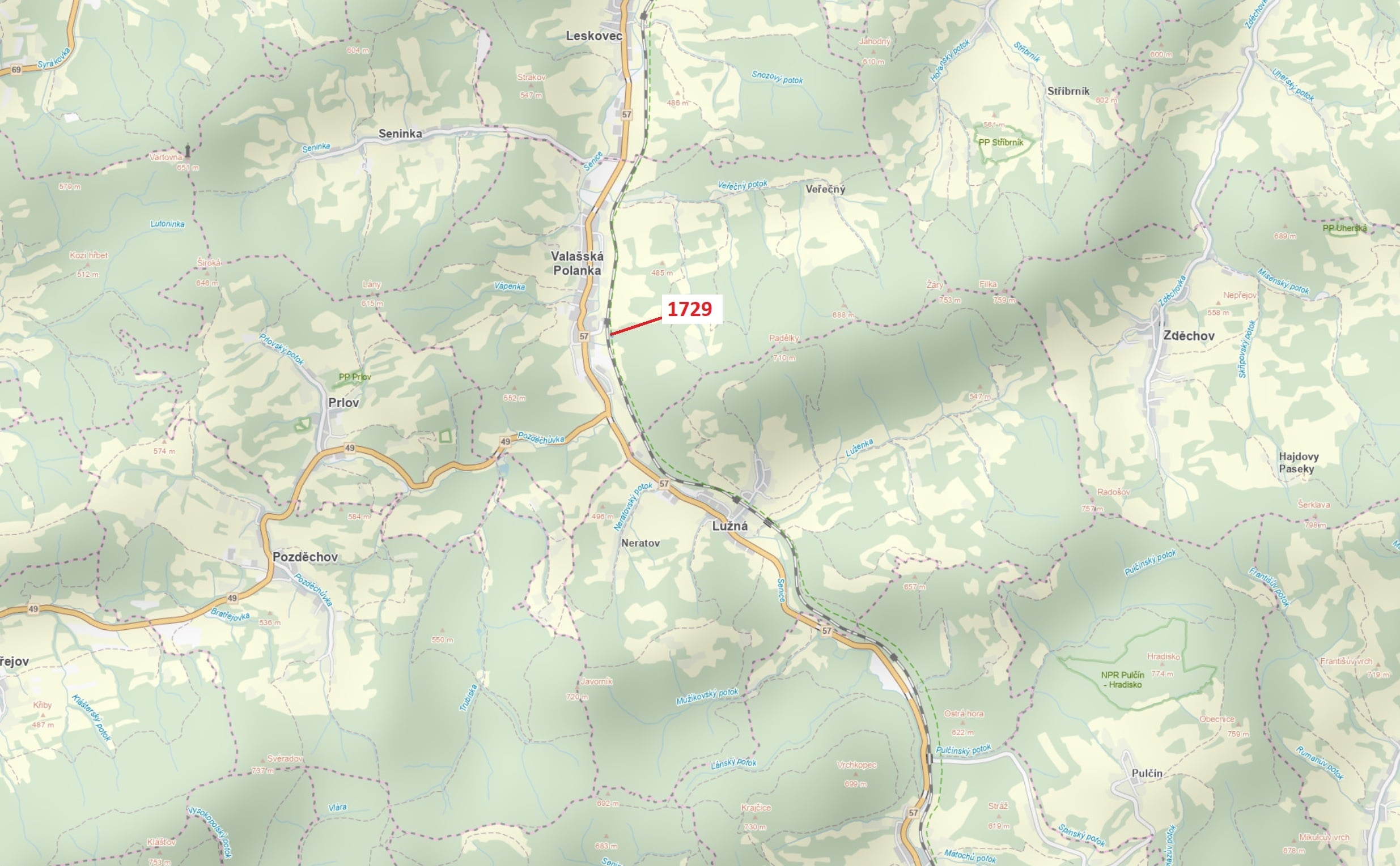 Lesní pozemek o výměře 1112 m2, podíl 1/1, katastrální území Valašská Polanka, obec Valašská Polanka