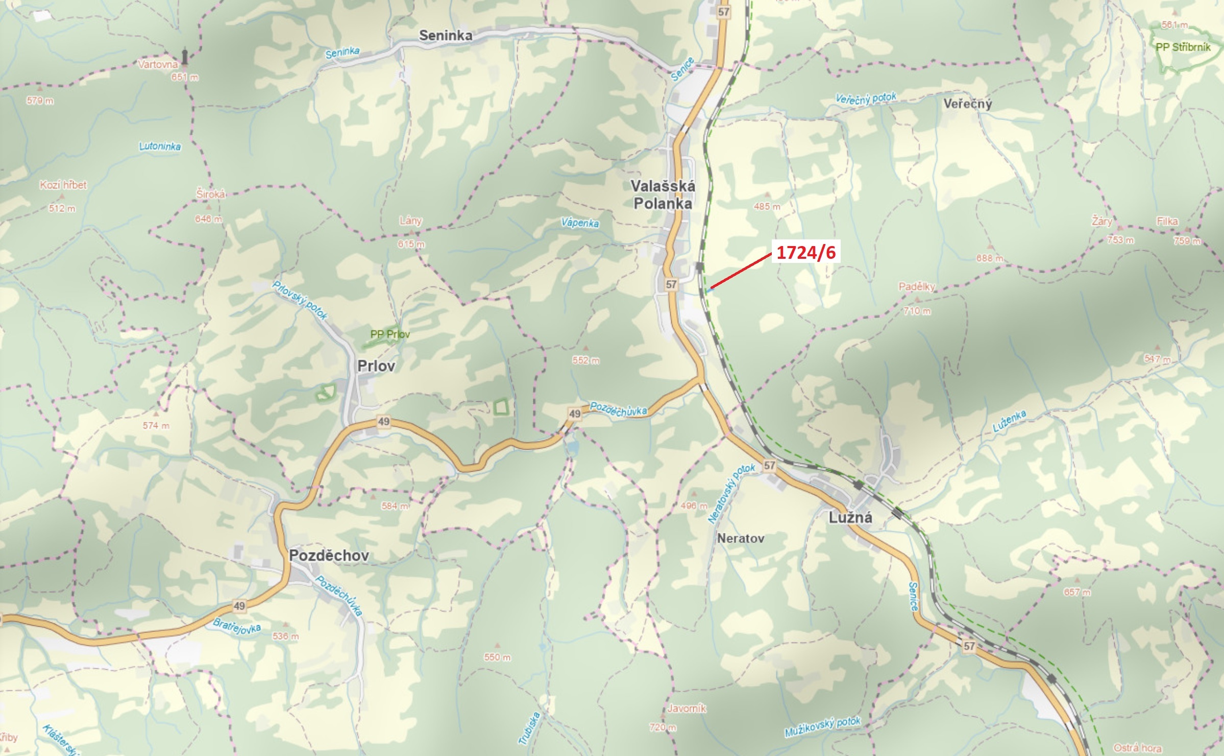 Trvalý travní porost o výměře 762 m2, podíl 1/1, katastrální území Valašská Polanka, obec Valašská P