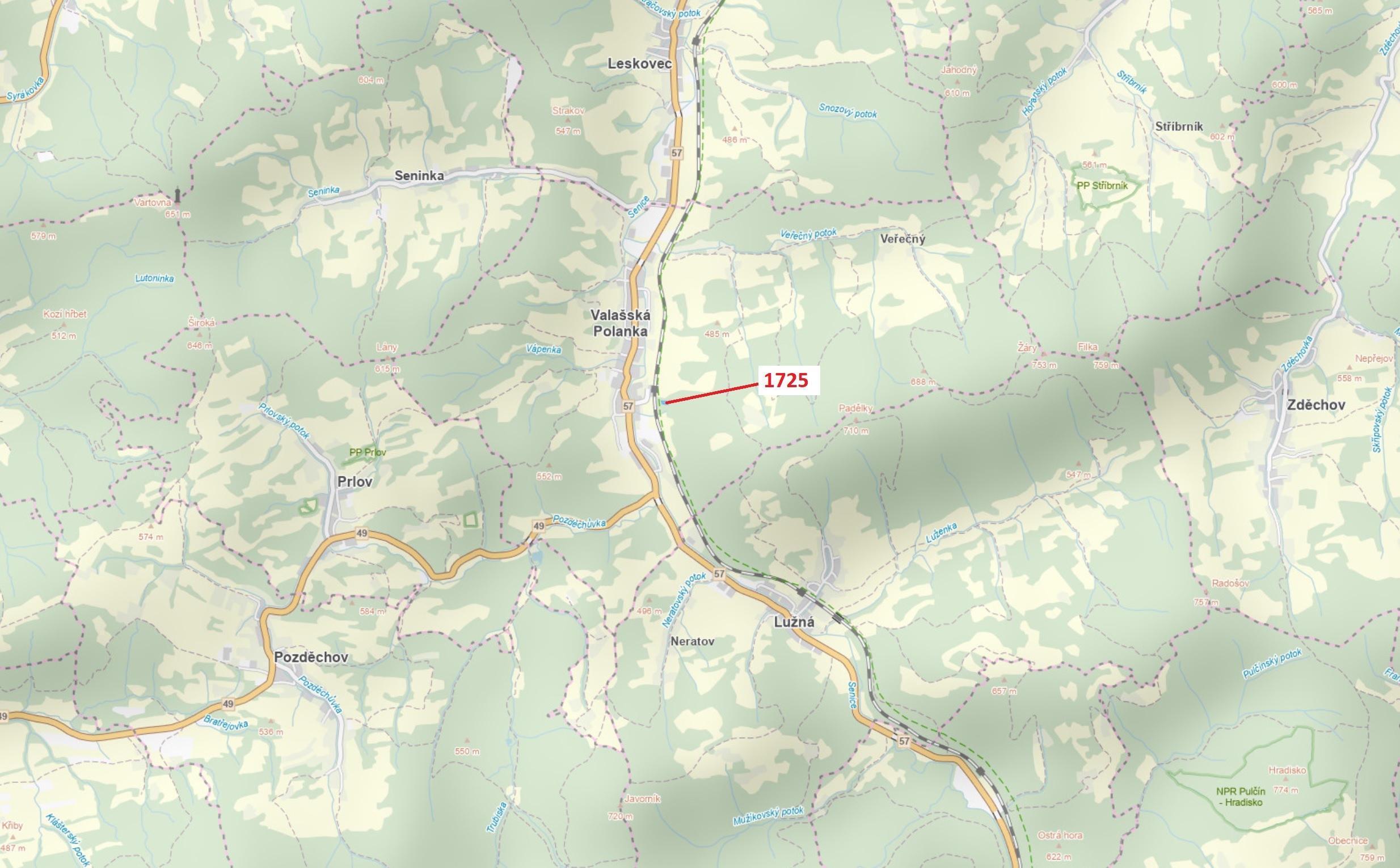 Lesní pozemek o výměře 2248 m2, podíl 1/1, katastrální území Valašská Polanka, obec Valašská Polanka