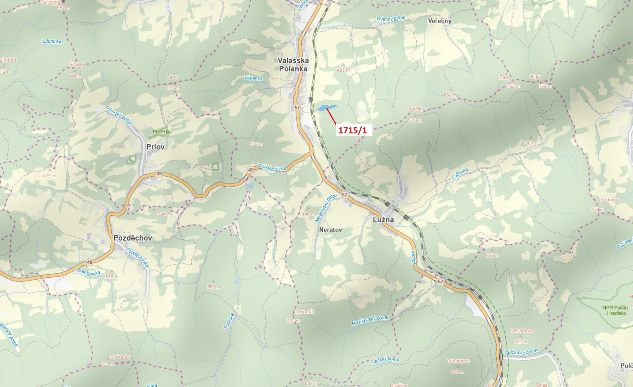 Lesní pozemek o výměře 17 552 m2, podíl 1/1, katastrální území Valašská Polanka, obec Valašská Polan