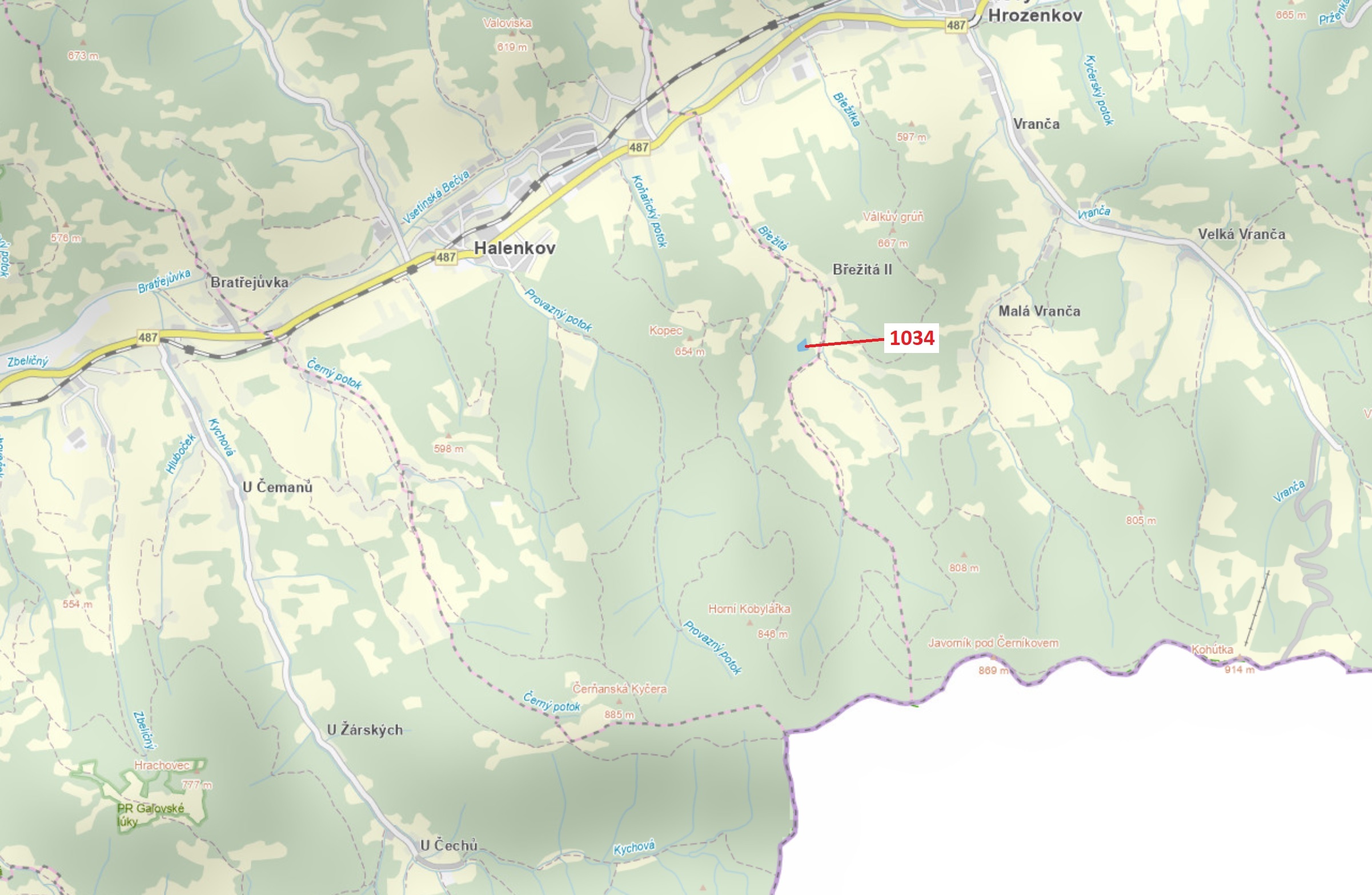 Lesní pozemek o výměře 4417 m2, podíl 1/1, katastrální území Halenkov, obec Halenkov, obec s rozšíře