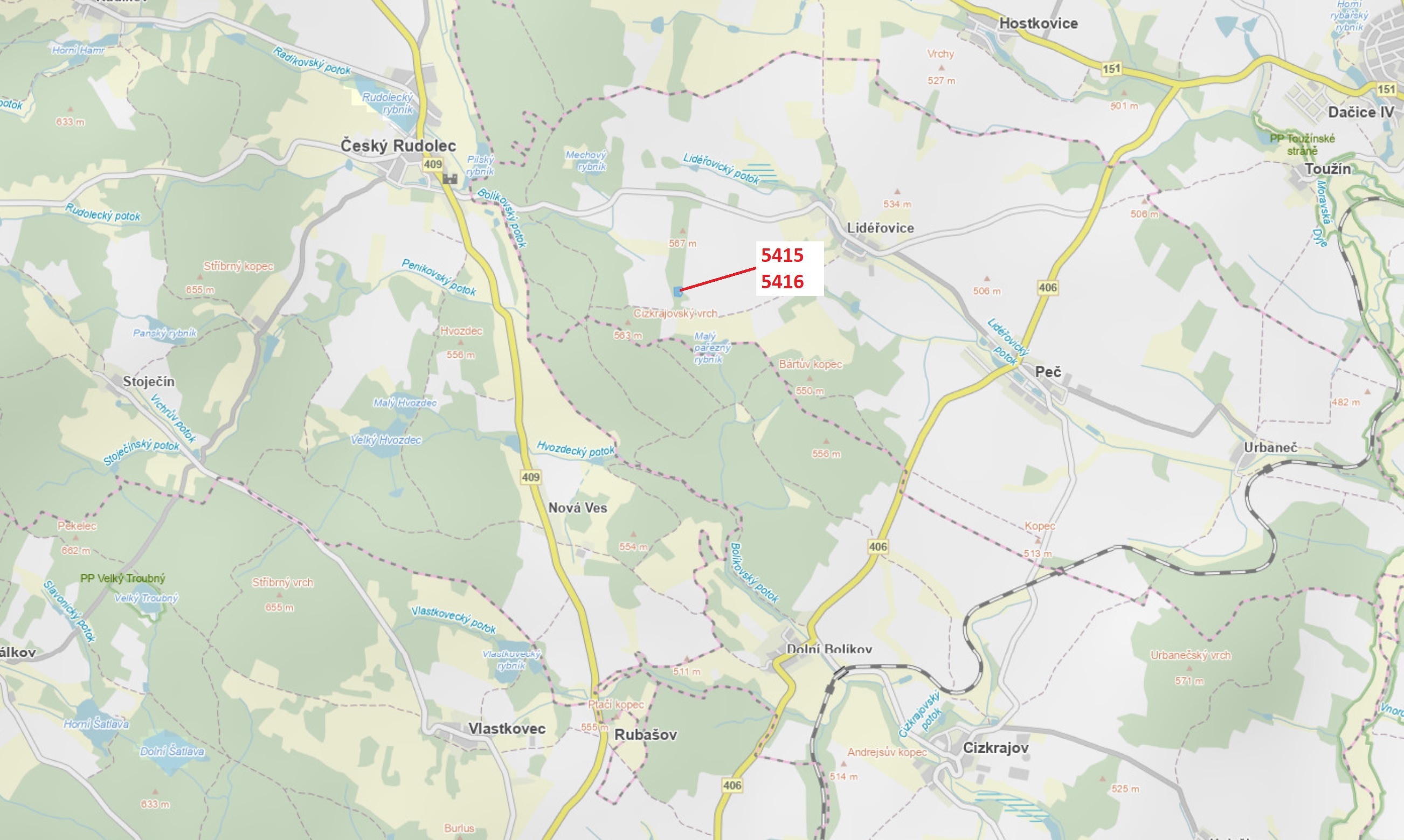 Lesní pozemek a vodní plocha o výměře 4645 m2, podíl 1/1, katastrální území Lidéřovice, obec Peč, ob