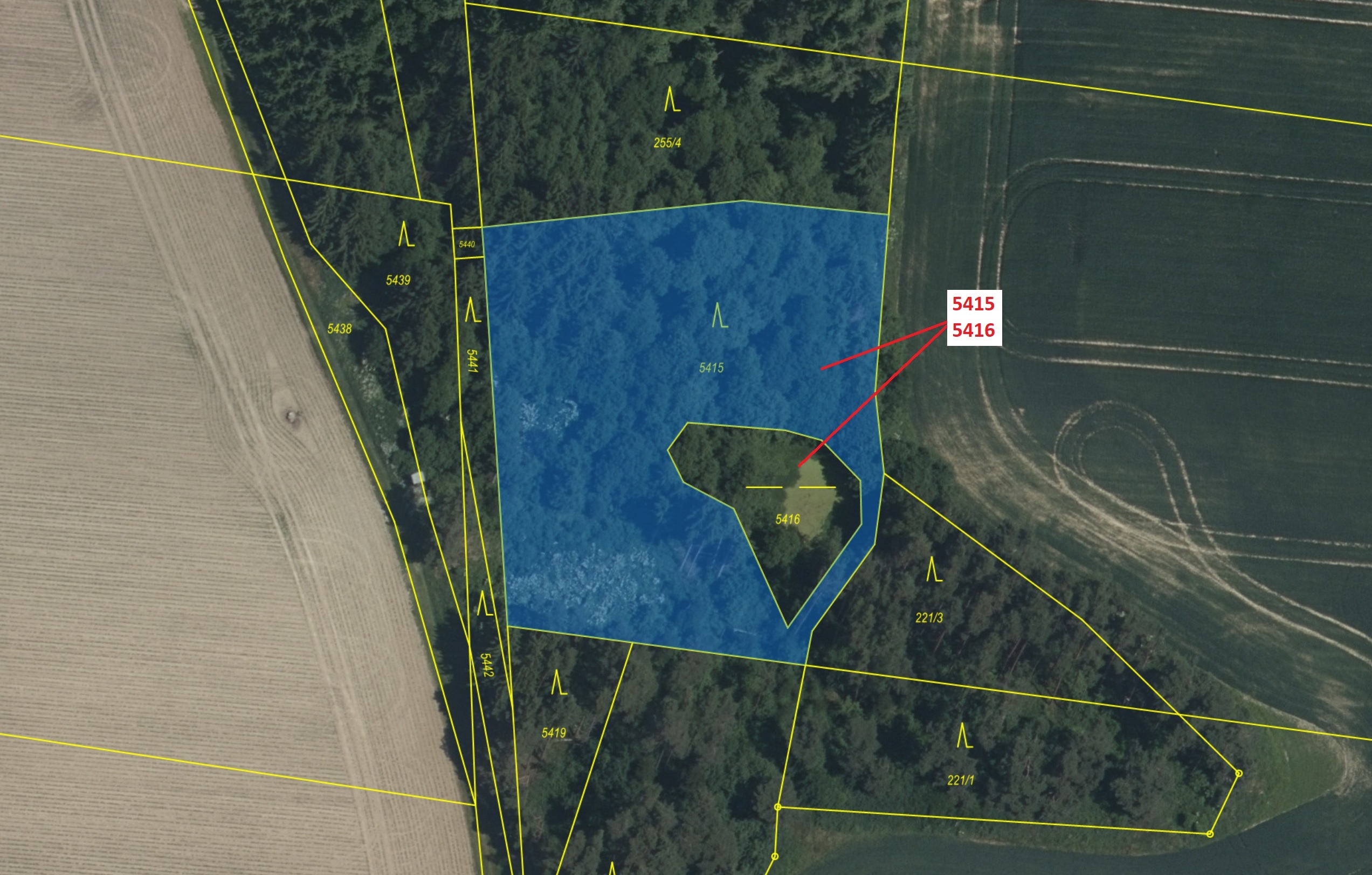 Lesní pozemek a vodní plocha o výměře 4645 m2, podíl 1/1, katastrální území Lidéřovice, obec Peč, ob